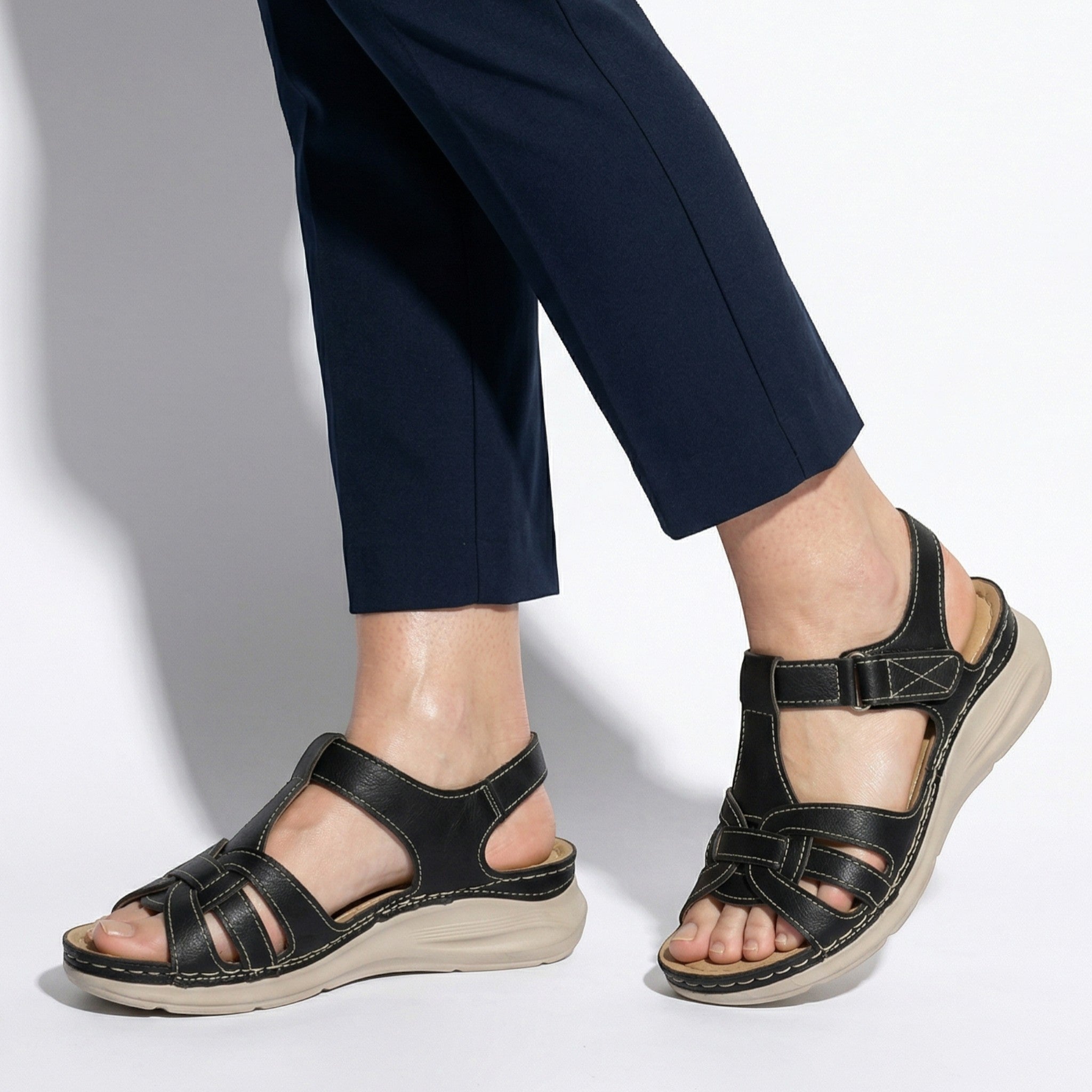 Donna - Women's Wedge Sandals with Buckle Slingback - Sandals - Black - Taylor & Bennett
