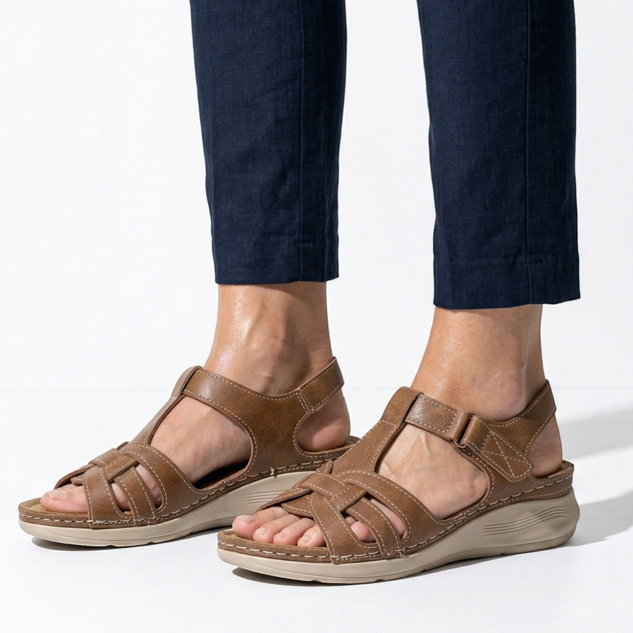 Donna - Women's Wedge Sandals with Buckle Slingback - Sandals - Brown - Taylor & Bennett