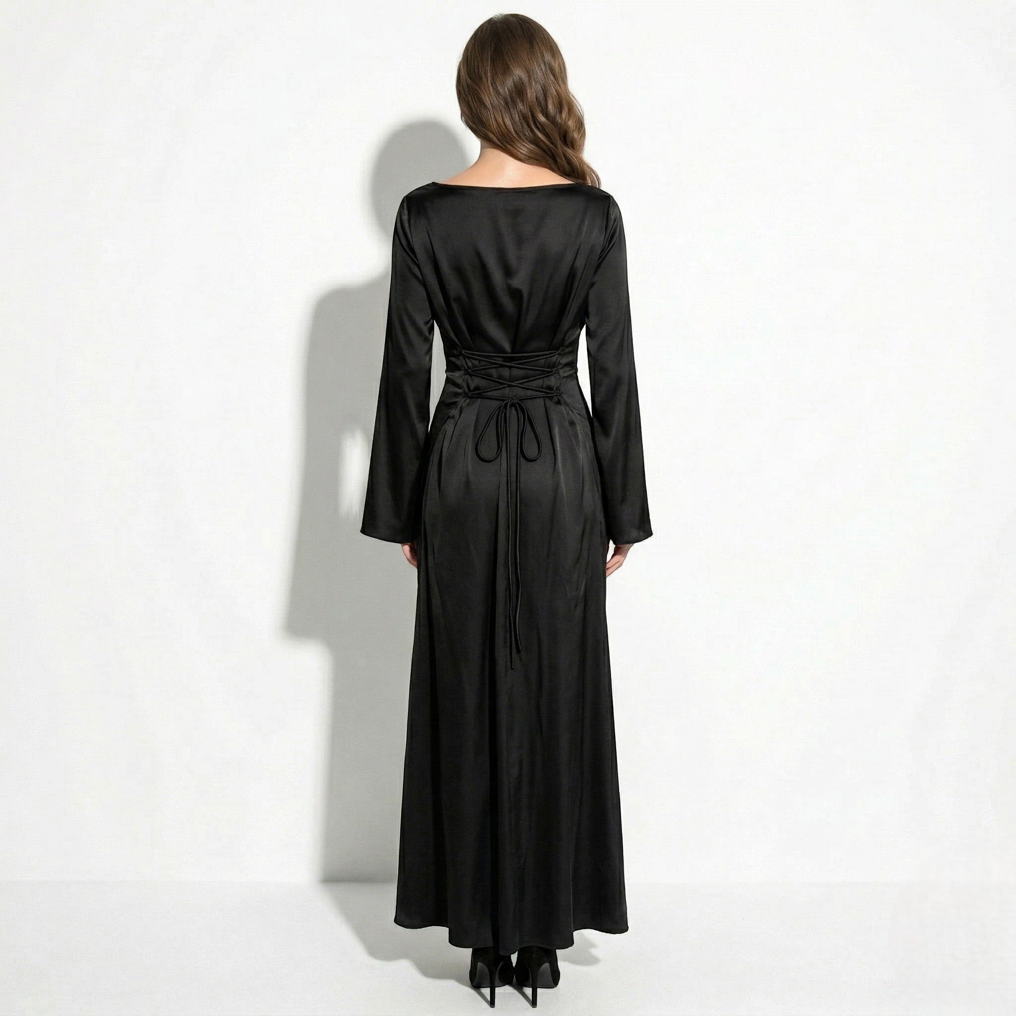 Dorothy - Women's Long Sleeve Maxi Dress with Flaring Skirt - Dress - Black - Taylor & Bennett