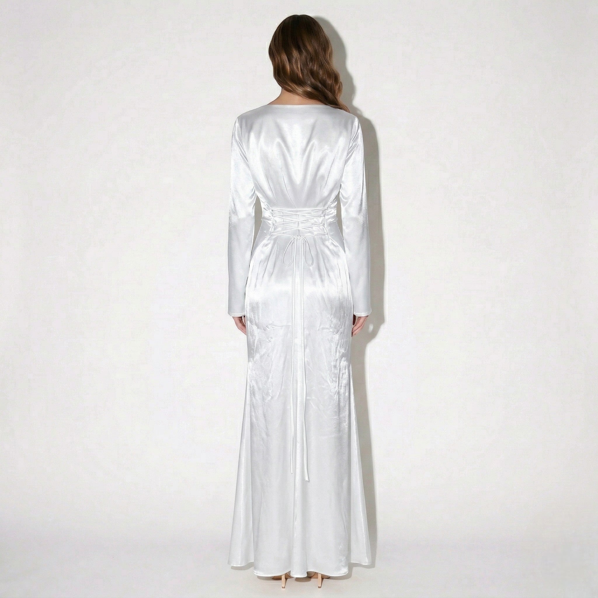 Dorothy - Women's Long Sleeve Maxi Dress with Flaring Skirt - Dress - White - Taylor & Bennett