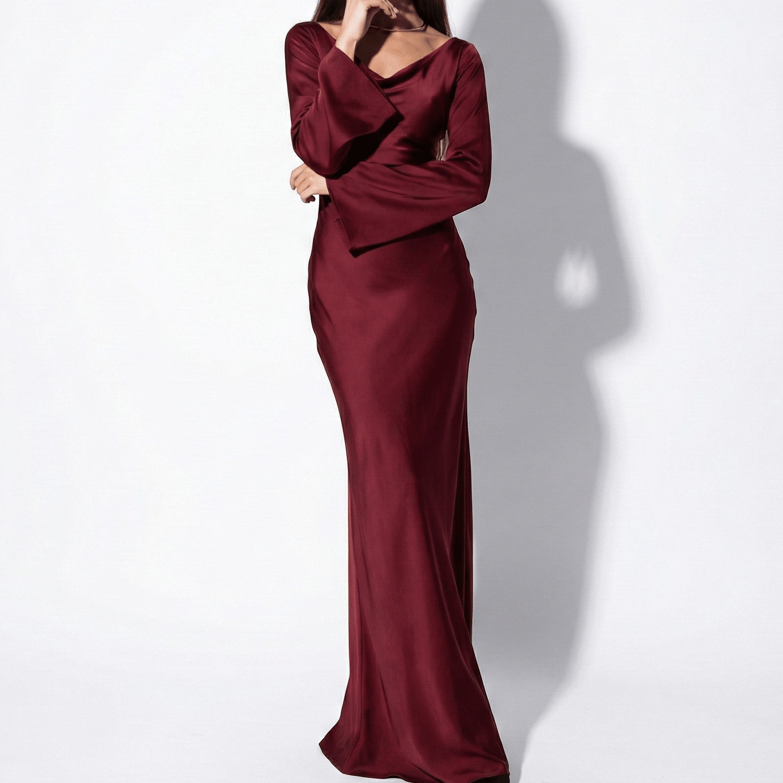 Dorothy - Women's Long Sleeve Maxi Dress with Flaring Skirt - Dress - Burgundy - Taylor & Bennett