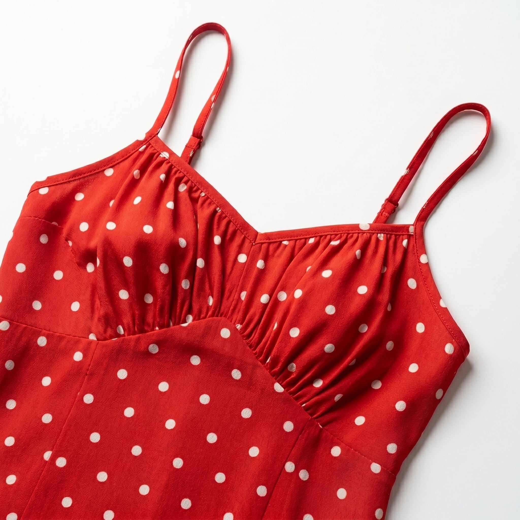 Dotty - Women's Summer Ruched Midi Dress with Side Split - Dress - Red - Taylor & Bennett