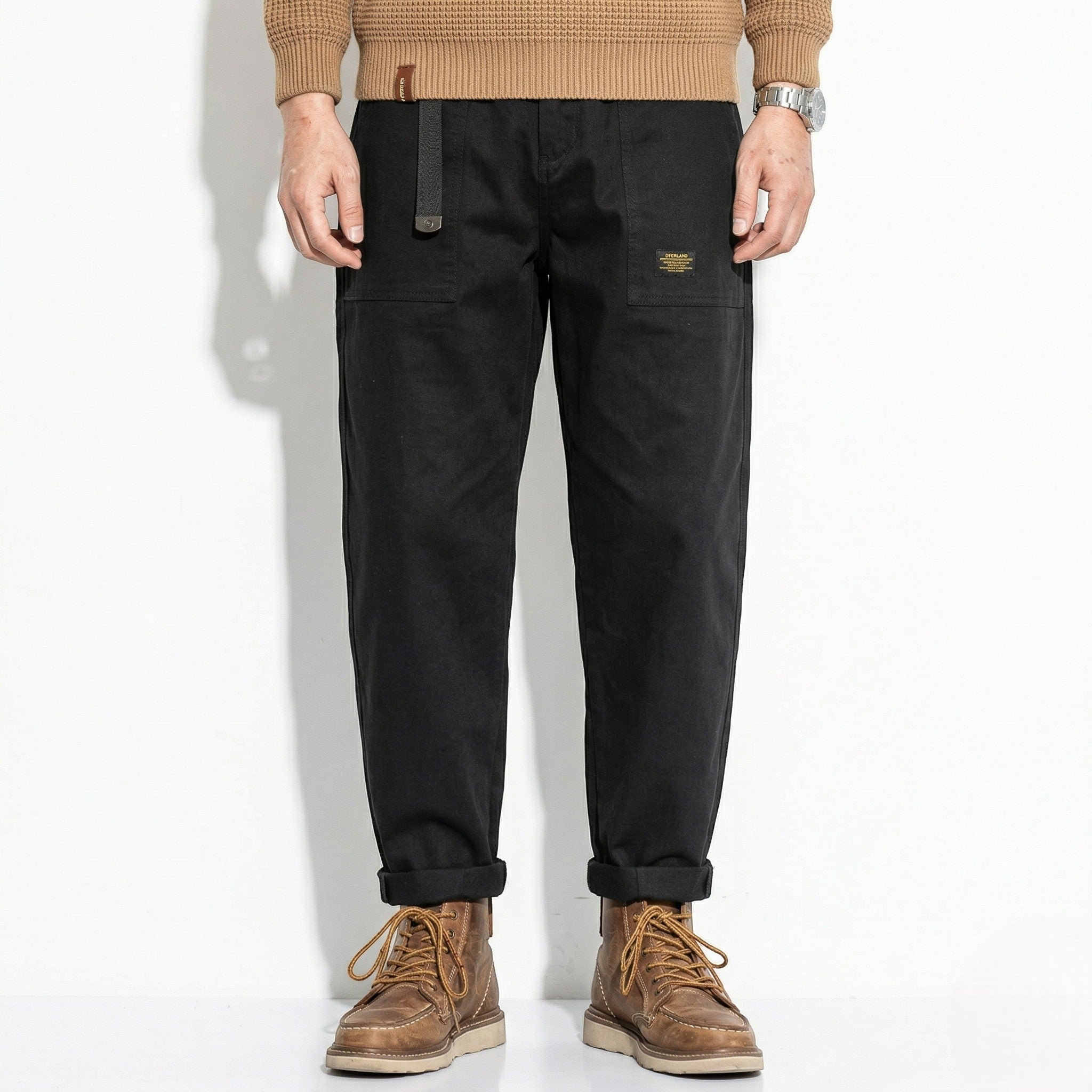 Dylan - Men's Fit Straight Leg Cargo Trousers with Flap Pockets - Cargo Pants - Black - Taylor & Bennett