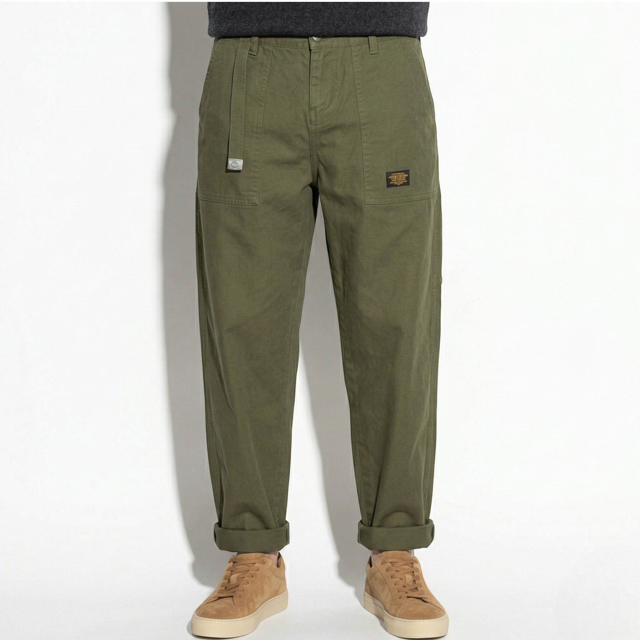 Dylan - Men's Fit Straight Leg Cargo Trousers with Flap Pockets - Cargo Pants - Army Green - Taylor & Bennett