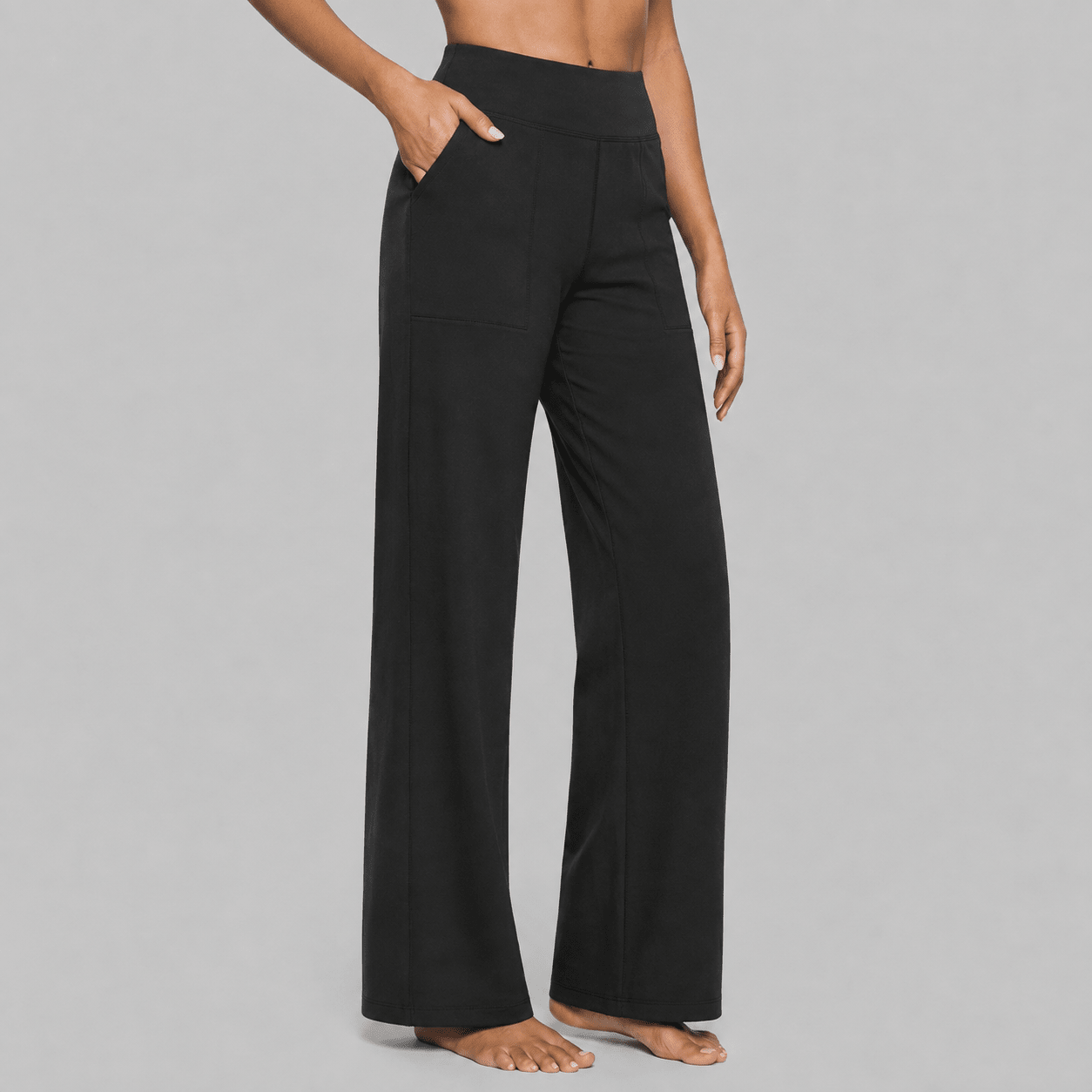Eleanor - Women's High-Waisted Wide-Leg Trousers with Pockets - Trousers - Black - Taylor & Bennett