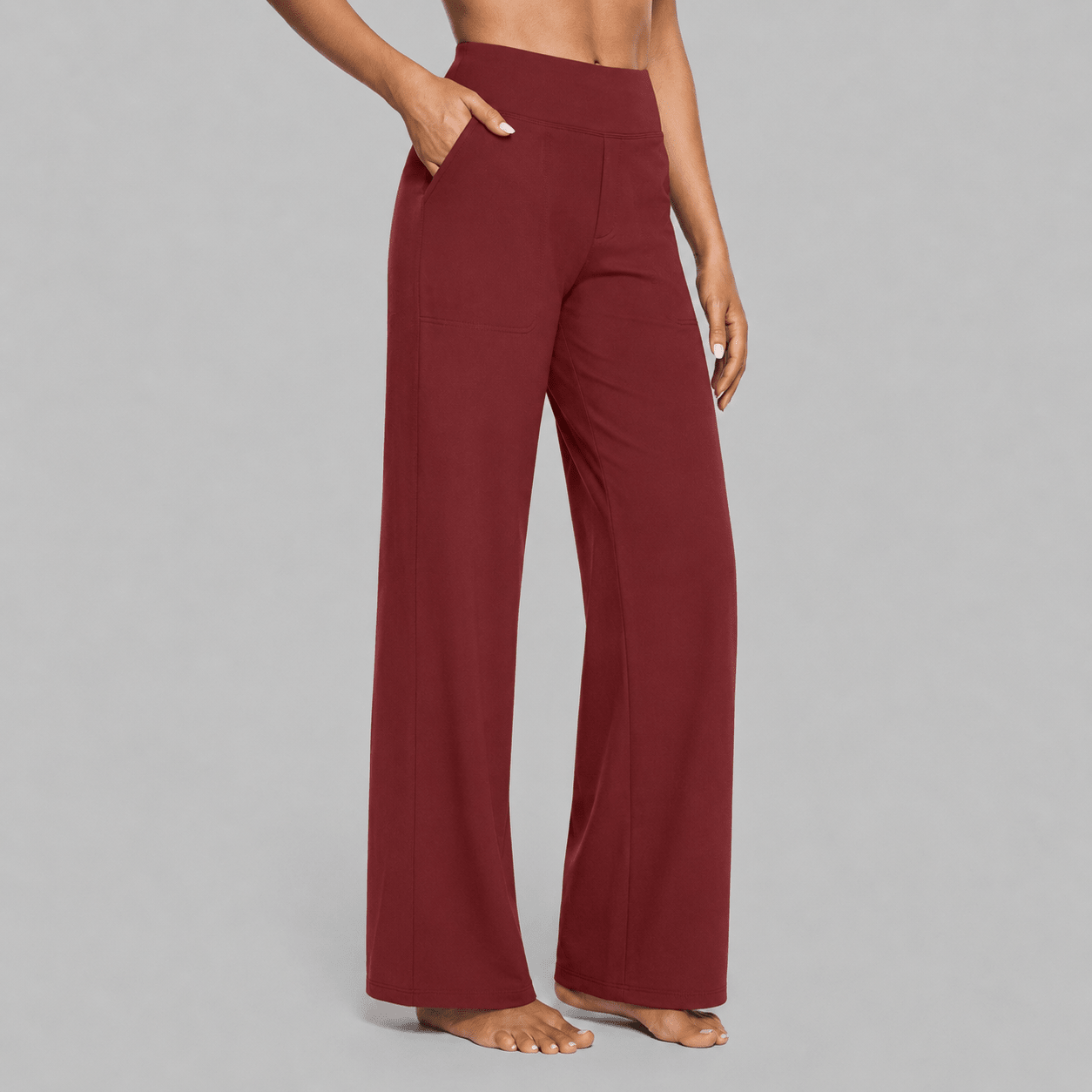 Eleanor - Women's High-Waisted Wide-Leg Trousers with Pockets - Trousers - Red - Taylor & Bennett