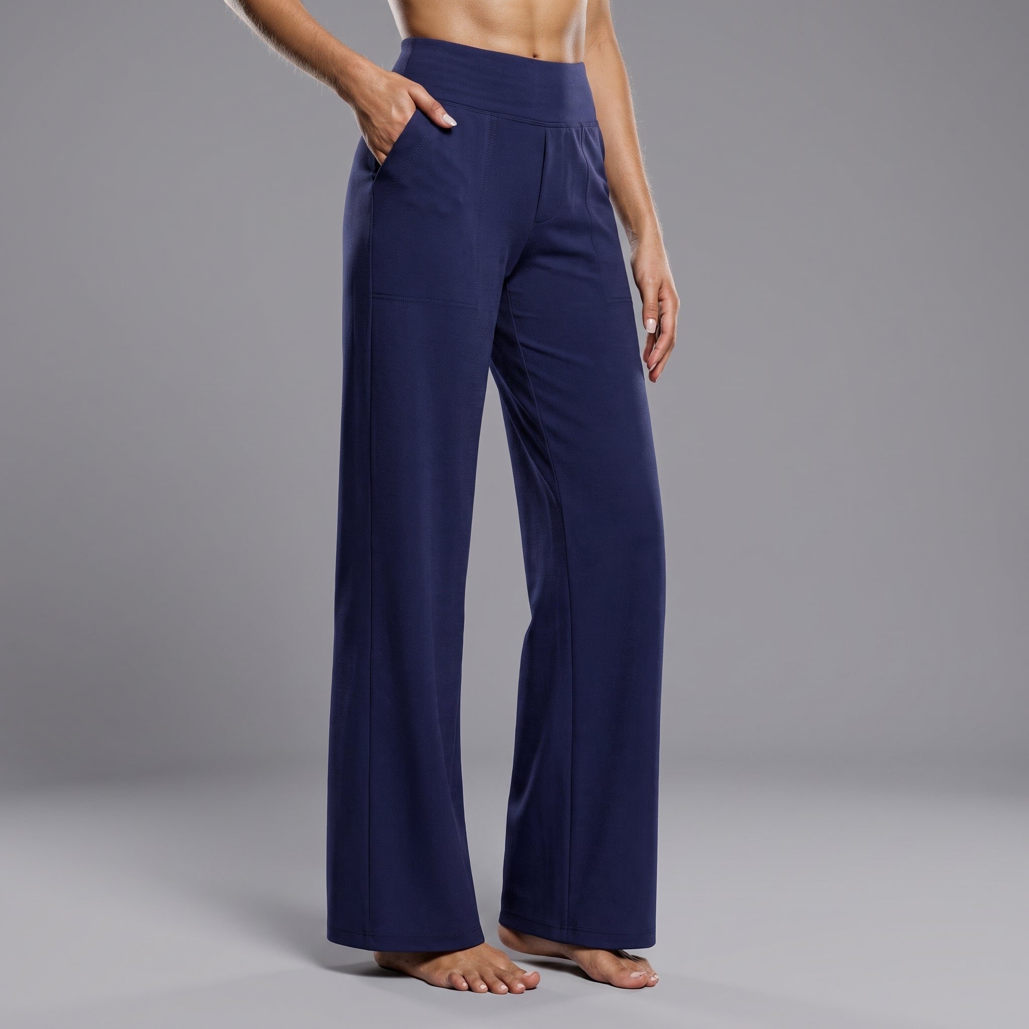 Eleanor - Women's High-Waisted Wide-Leg Trousers with Pockets - Trousers - Blue - Taylor & Bennett