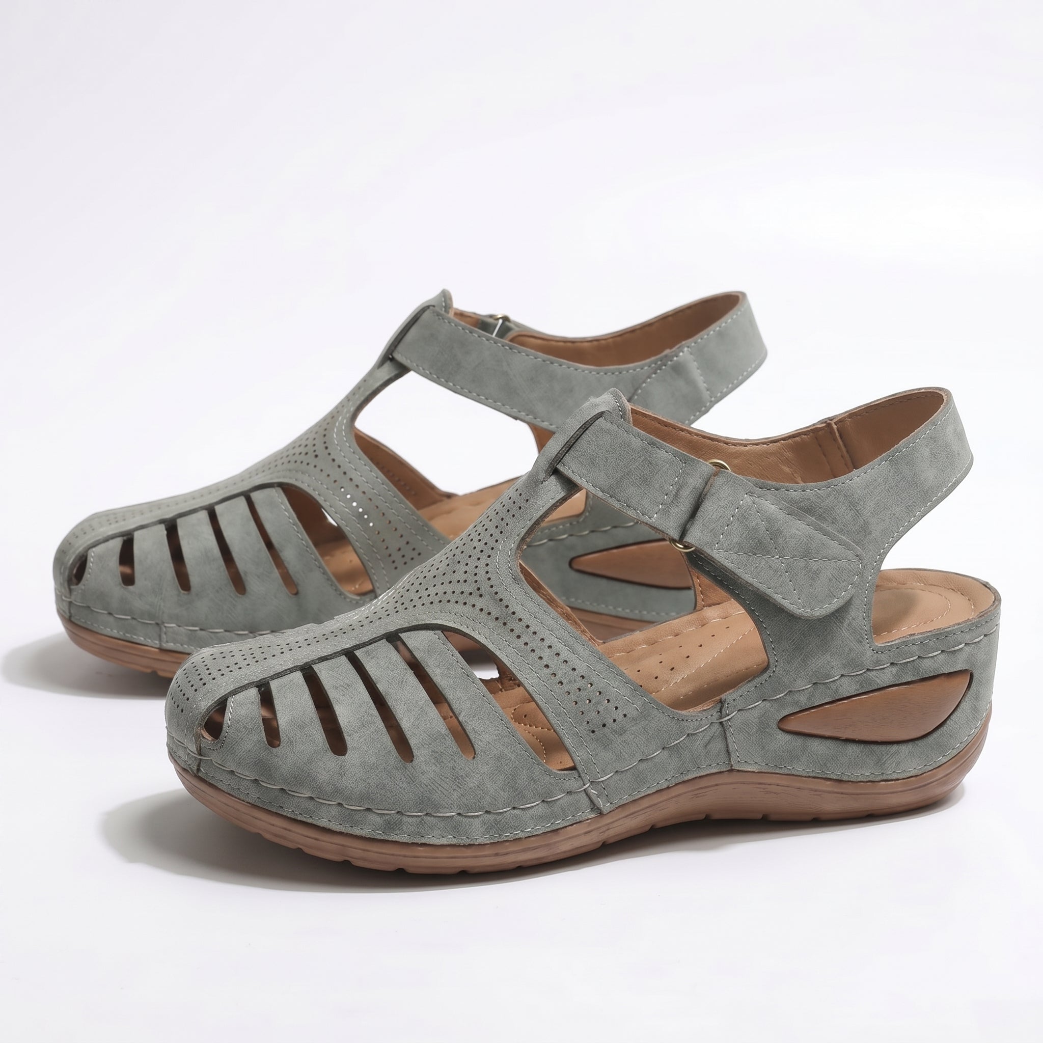 Eleanor - Women's Orthopaedic Cut - Out Sandal - Sandals - Grey - Taylor & Bennett