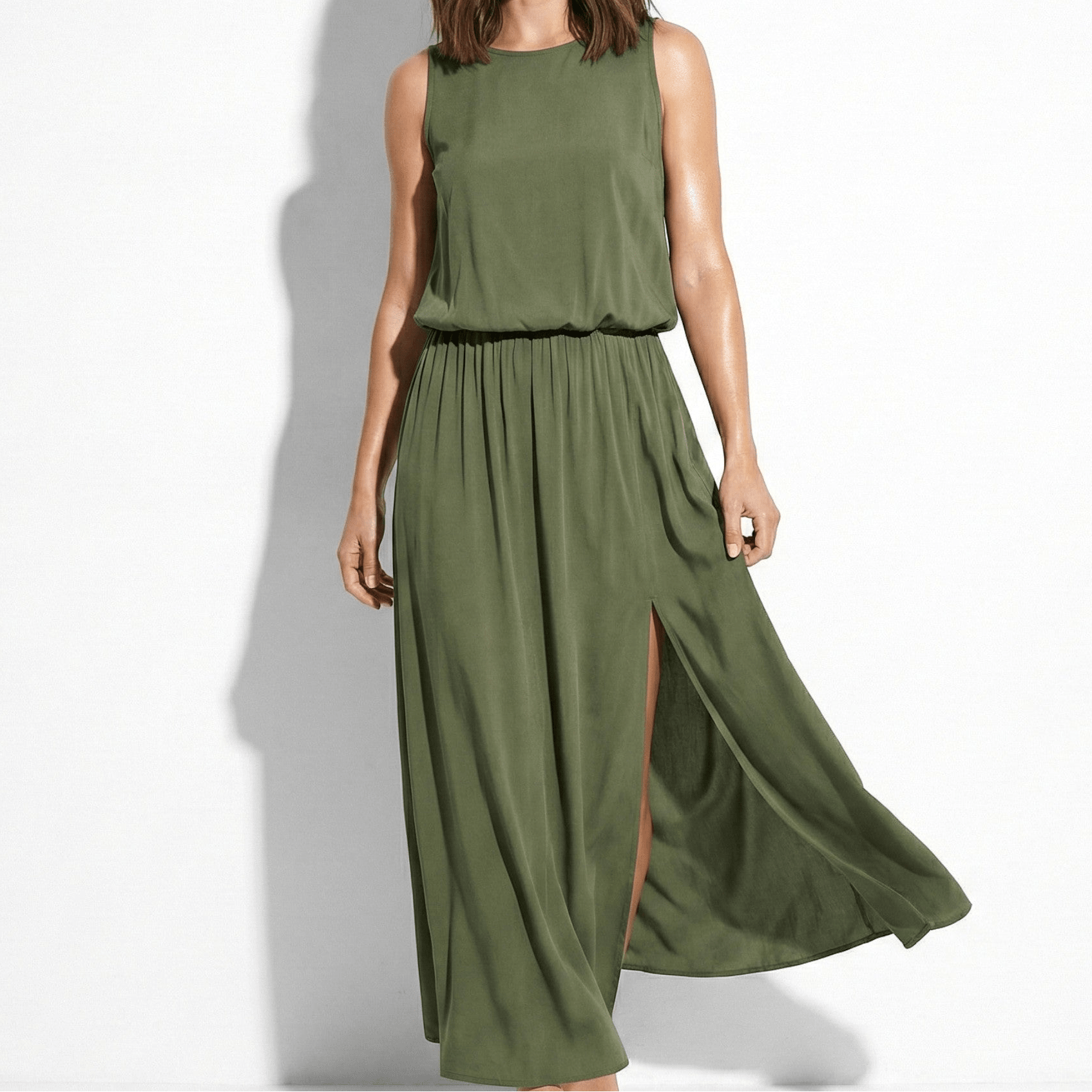 Eleanor - Women's Sleeveless Maxi Dress with Flattered Waistline - Women Dress - Green - Taylor & Bennett