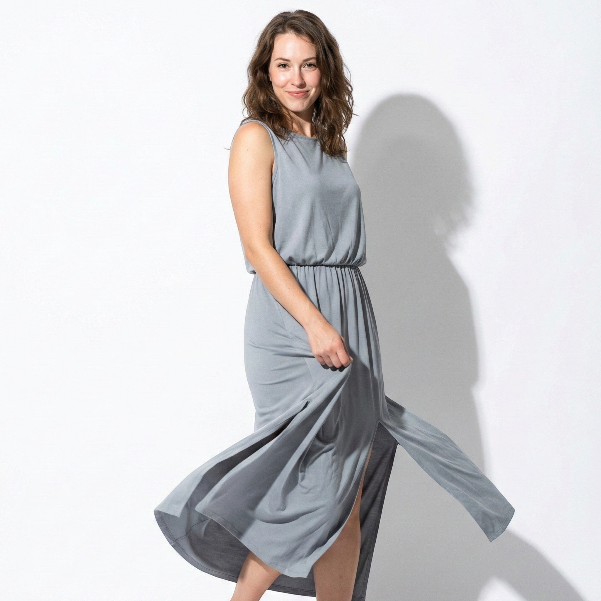 Eleanor - Women's Sleeveless Maxi Dress with Flattered Waistline - Women Dress - Grey - Taylor & Bennett