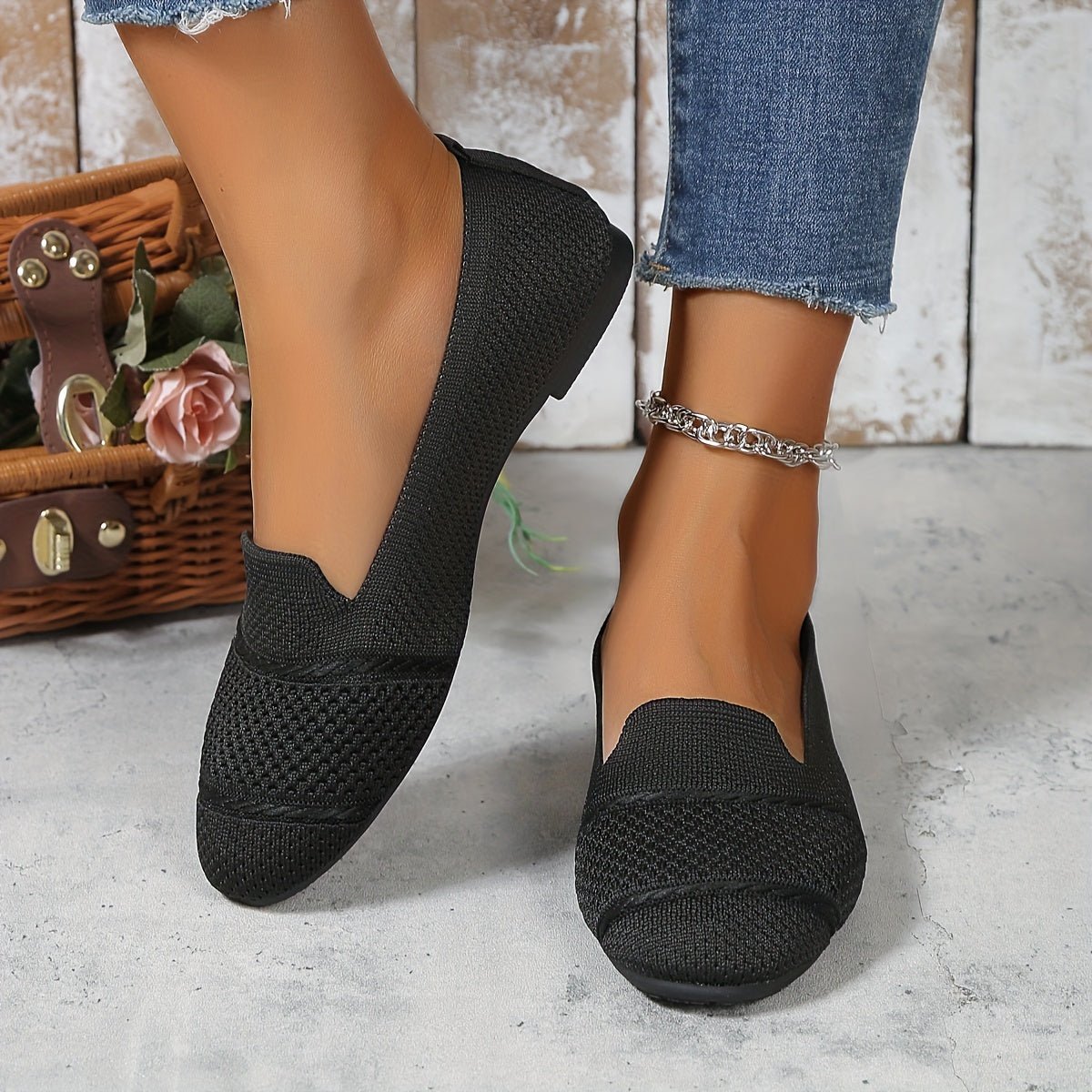 Eleanor - Women's Slip - On Flats with Breathable Knit - Sandals - Black - Taylor & Bennett