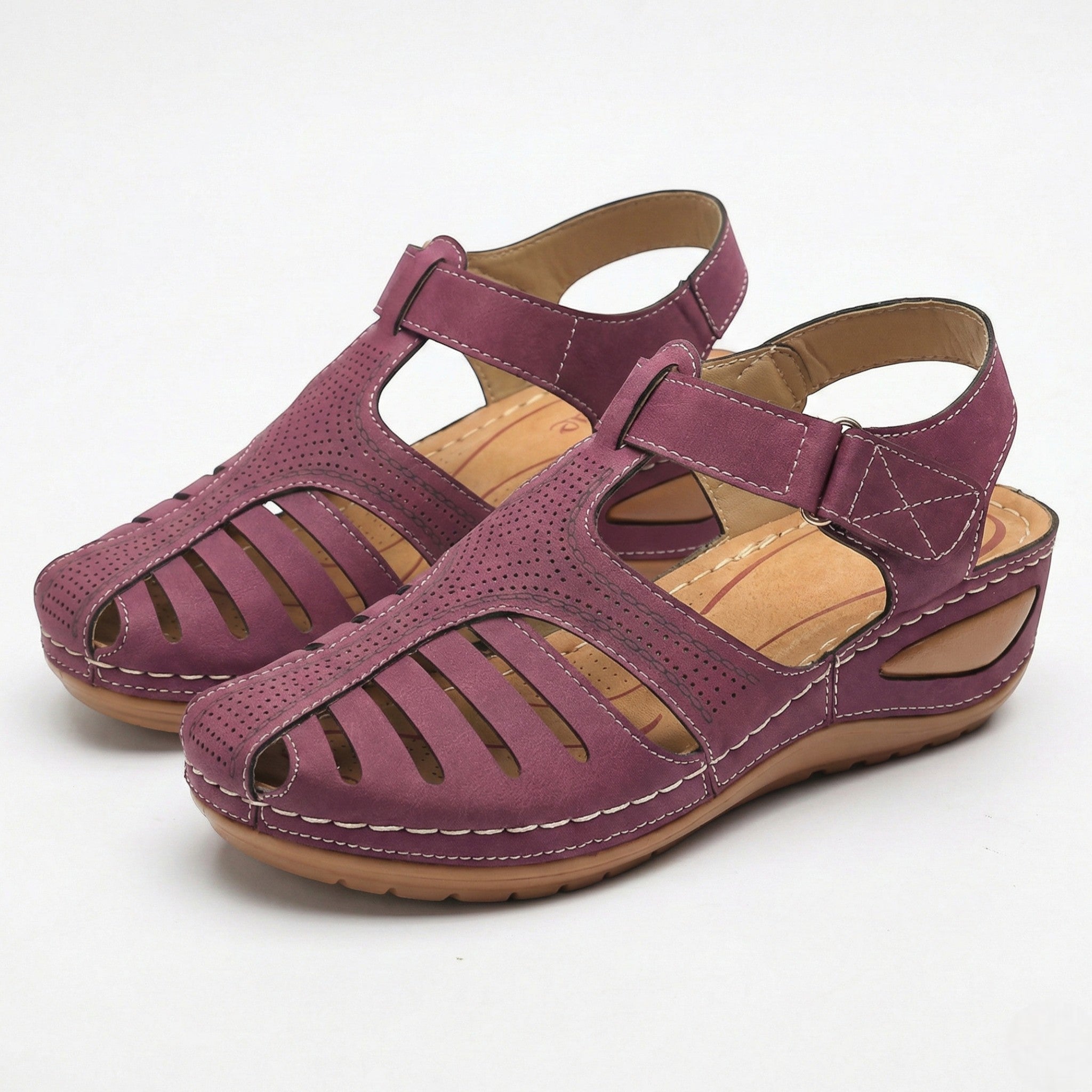 Eleanor - Women's Wedge Sandals with Breathable Cut - Outs - Sandals - Purple - Taylor & Bennett