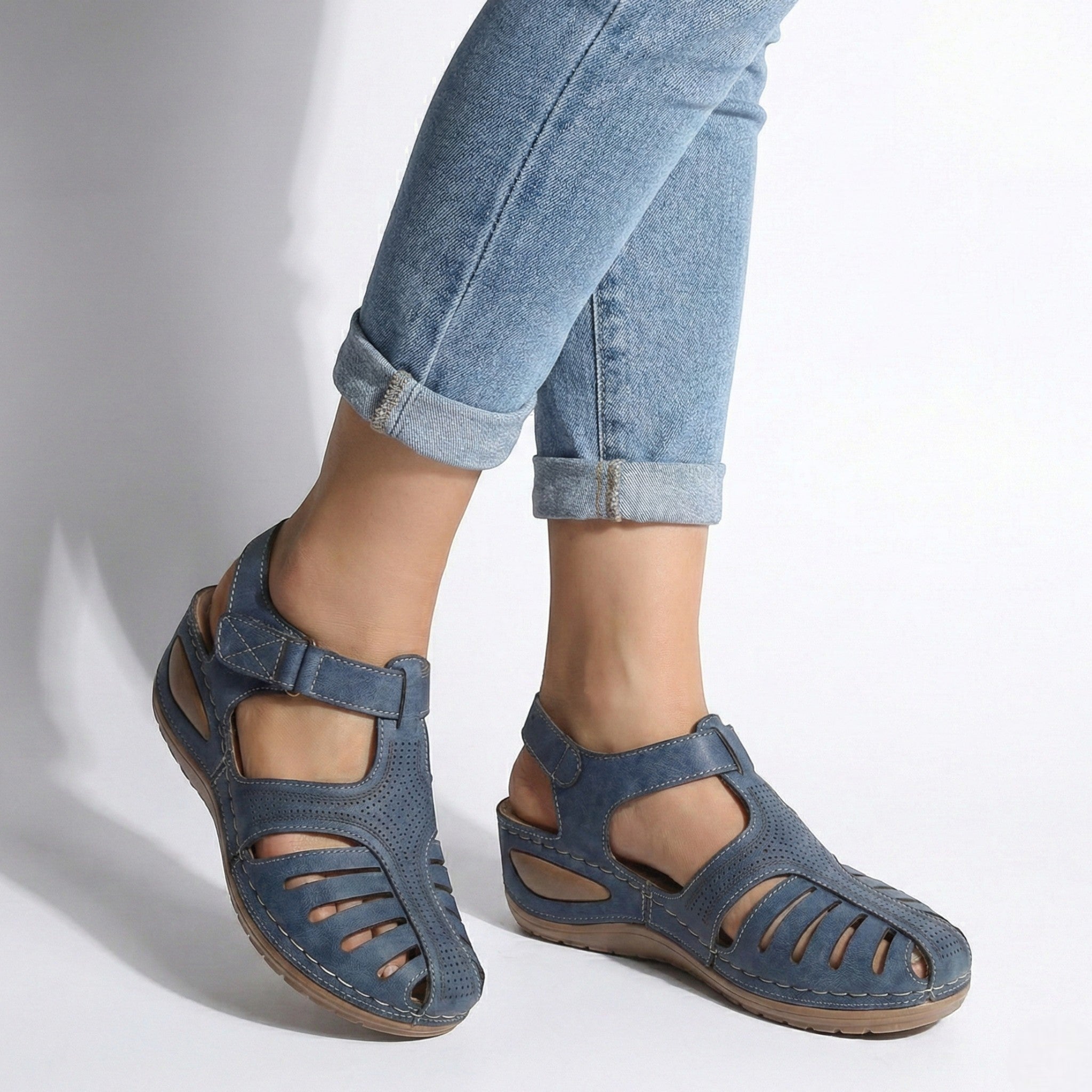 Eleanor - Women's Wedge Sandals with Breathable Cut - Outs - Sandals - Light Blue - Taylor & Bennett