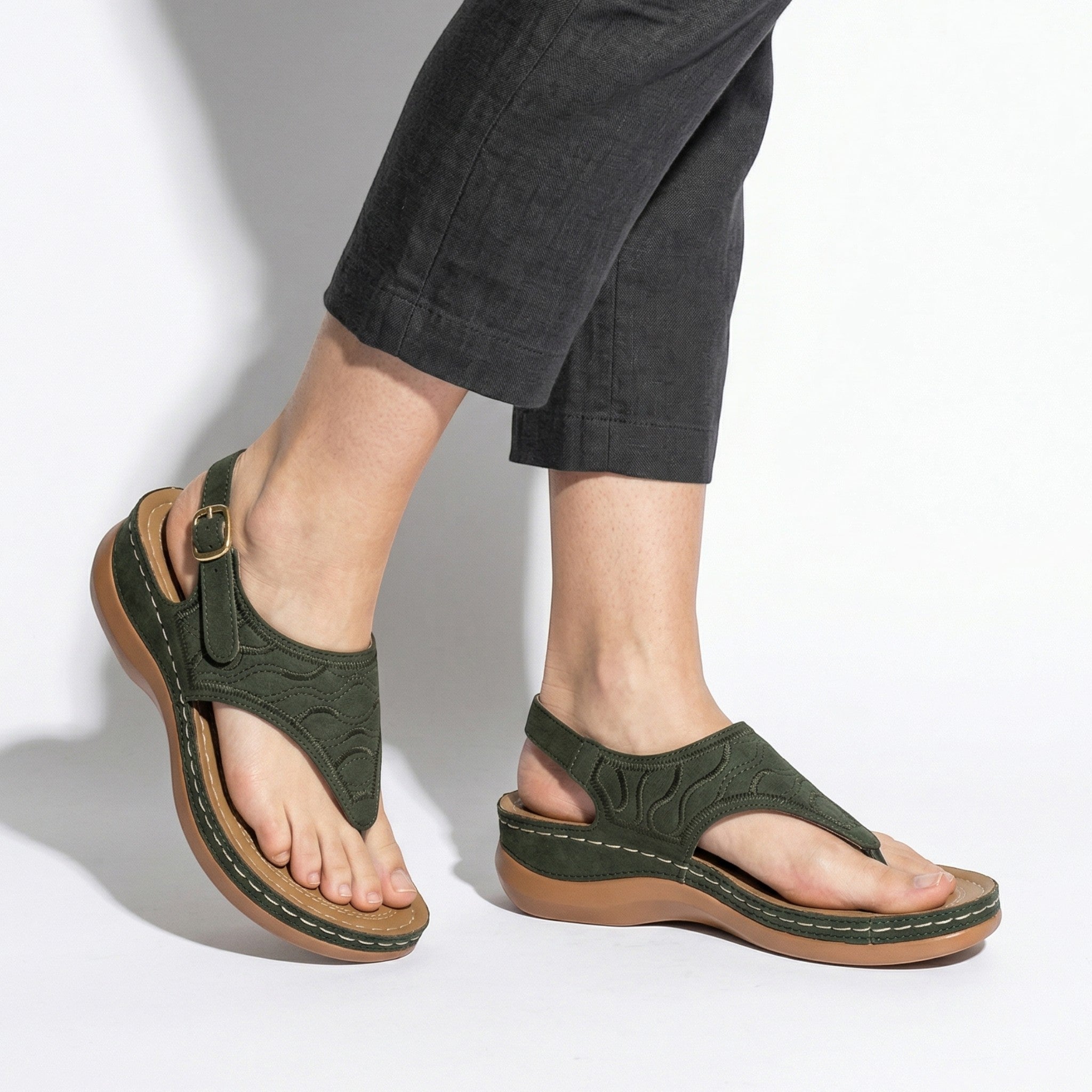 Elena - Women's Breathable Orthopaedic Sandals - Sandals - Army Green - Taylor & Bennett