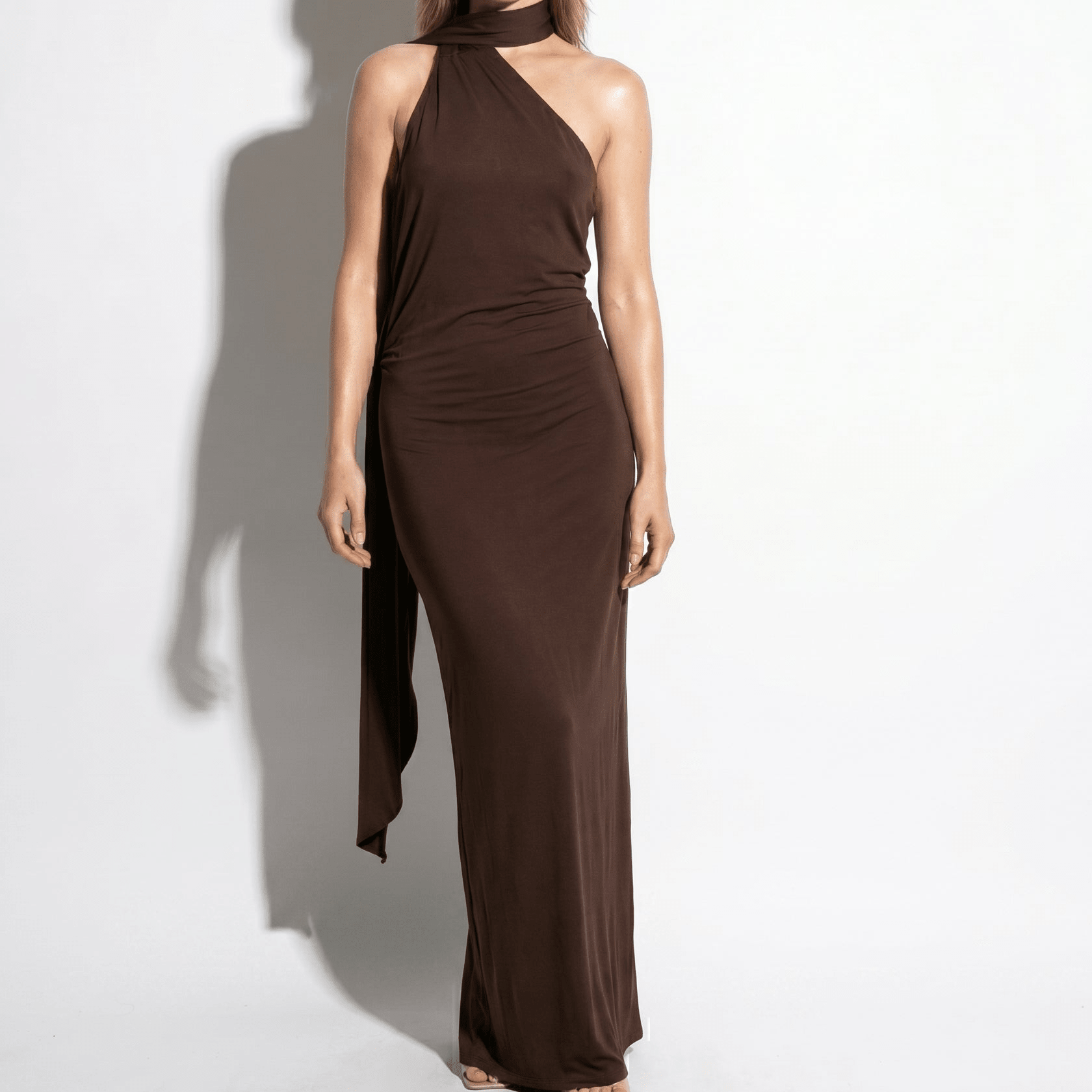 Elena - Women's Elegant Wedding Guest Backless Maxi Dress - Dress - Brown - Taylor & Bennett