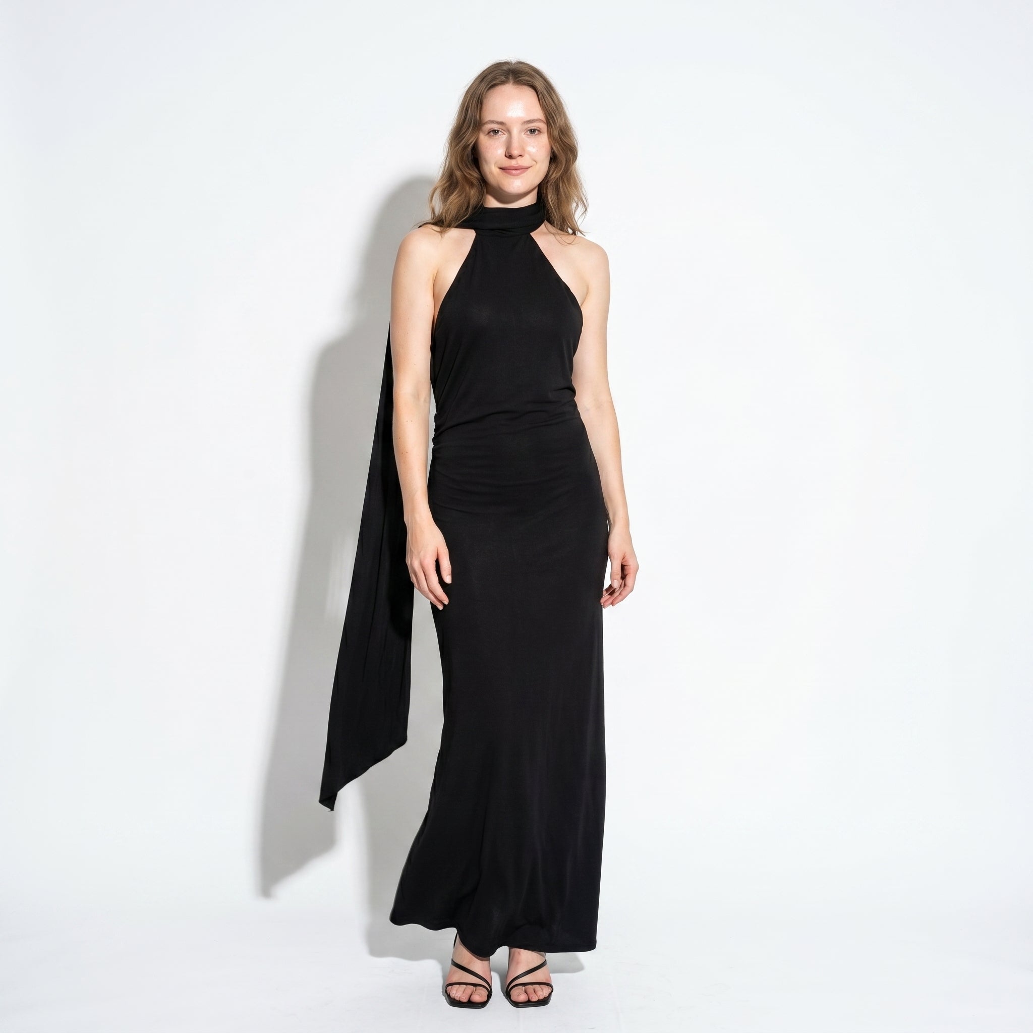 Elena - Women's Elegant Wedding Guest Backless Maxi Dress - Dress - Black - Taylor & Bennett