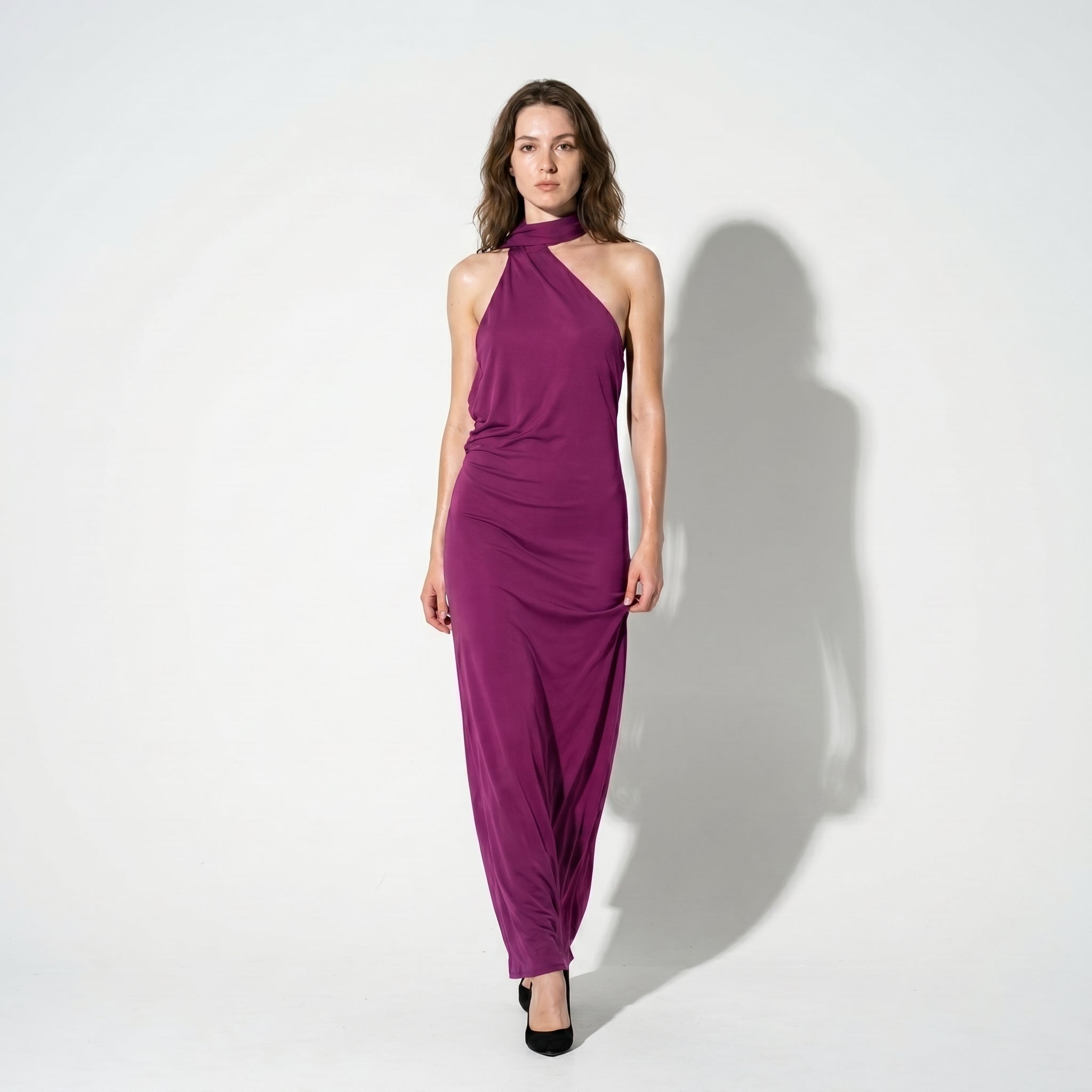 Elena - Women's Elegant Wedding Guest Backless Maxi Dress - Dress - Purple - Taylor & Bennett