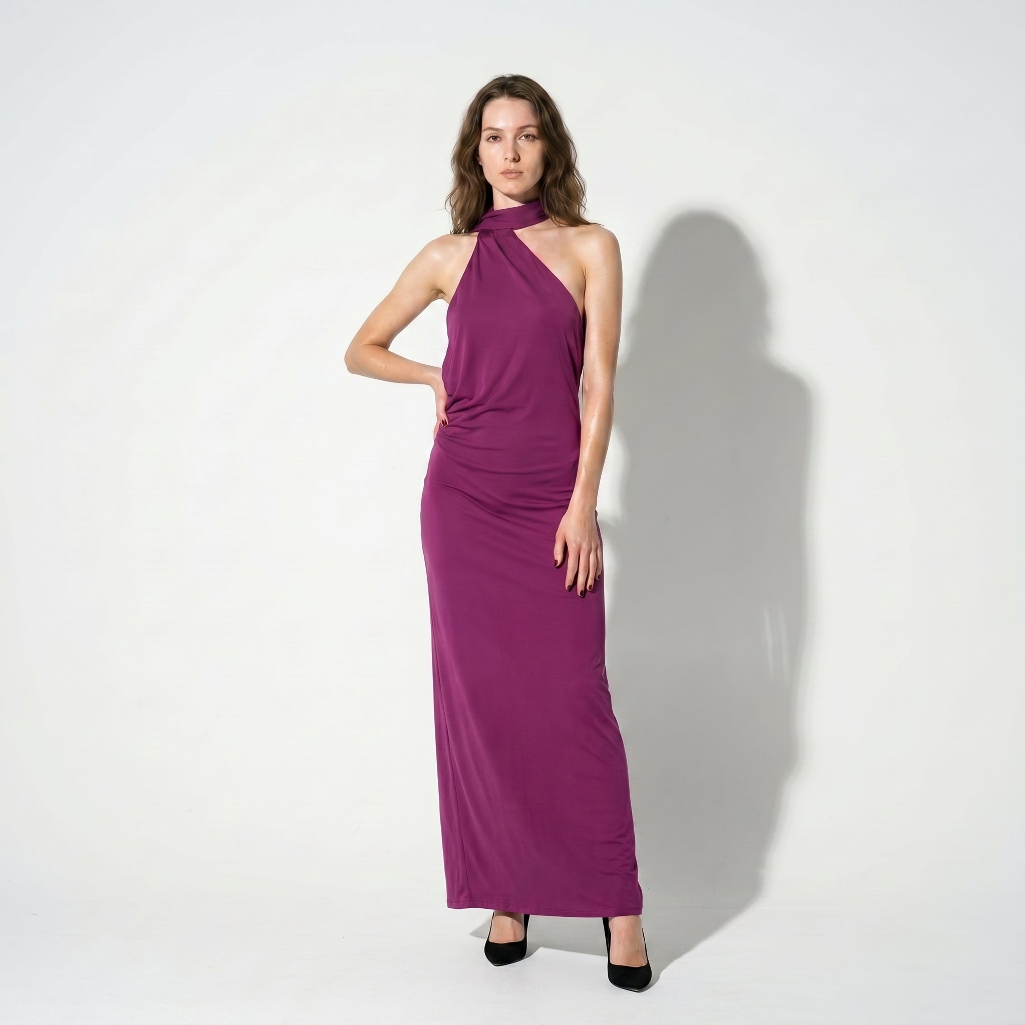 Elena - Women's Elegant Wedding Guest Backless Maxi Dress - Dress - Purple - Taylor & Bennett