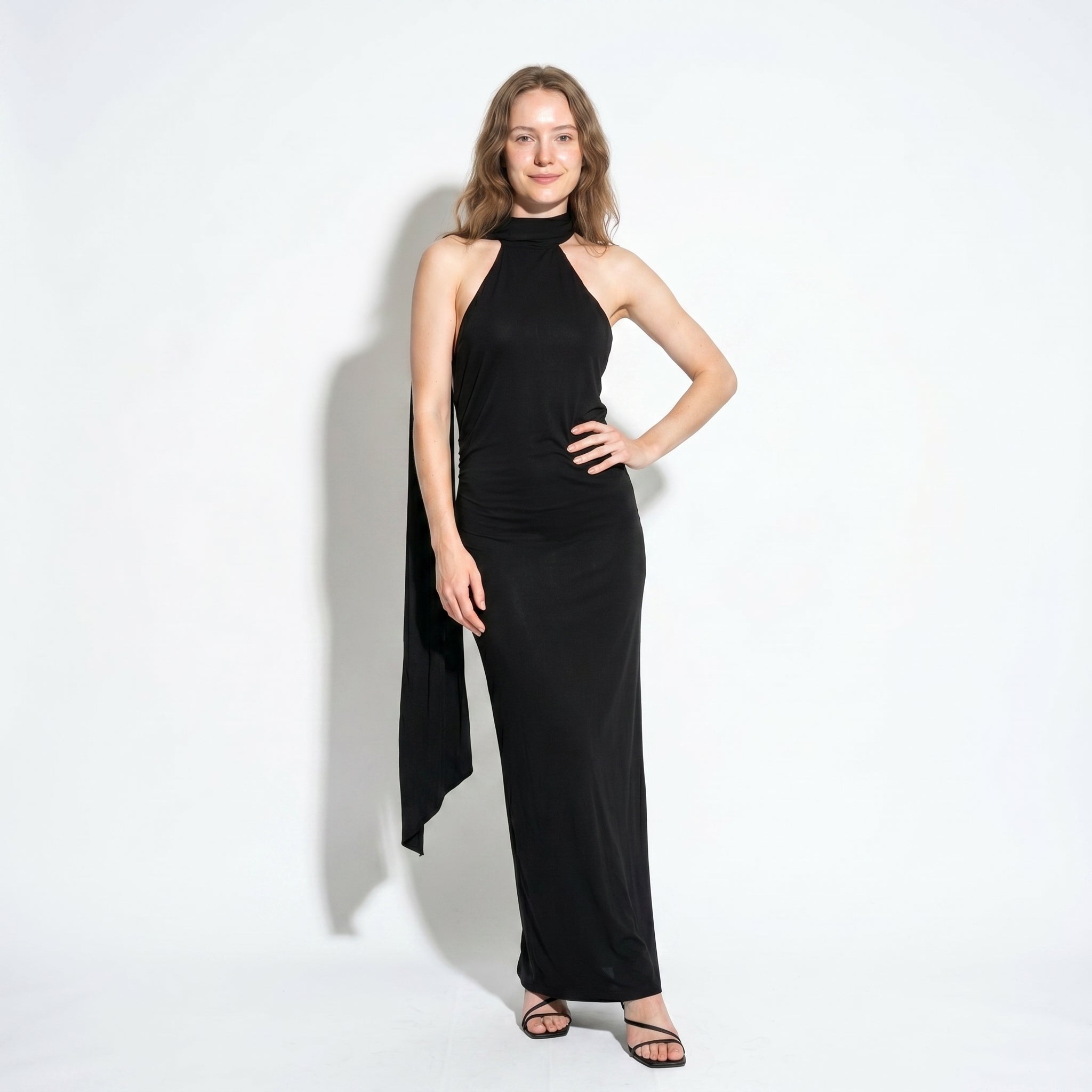 Elena - Women's Elegant Wedding Guest Backless Maxi Dress - Dress - Black - Taylor & Bennett