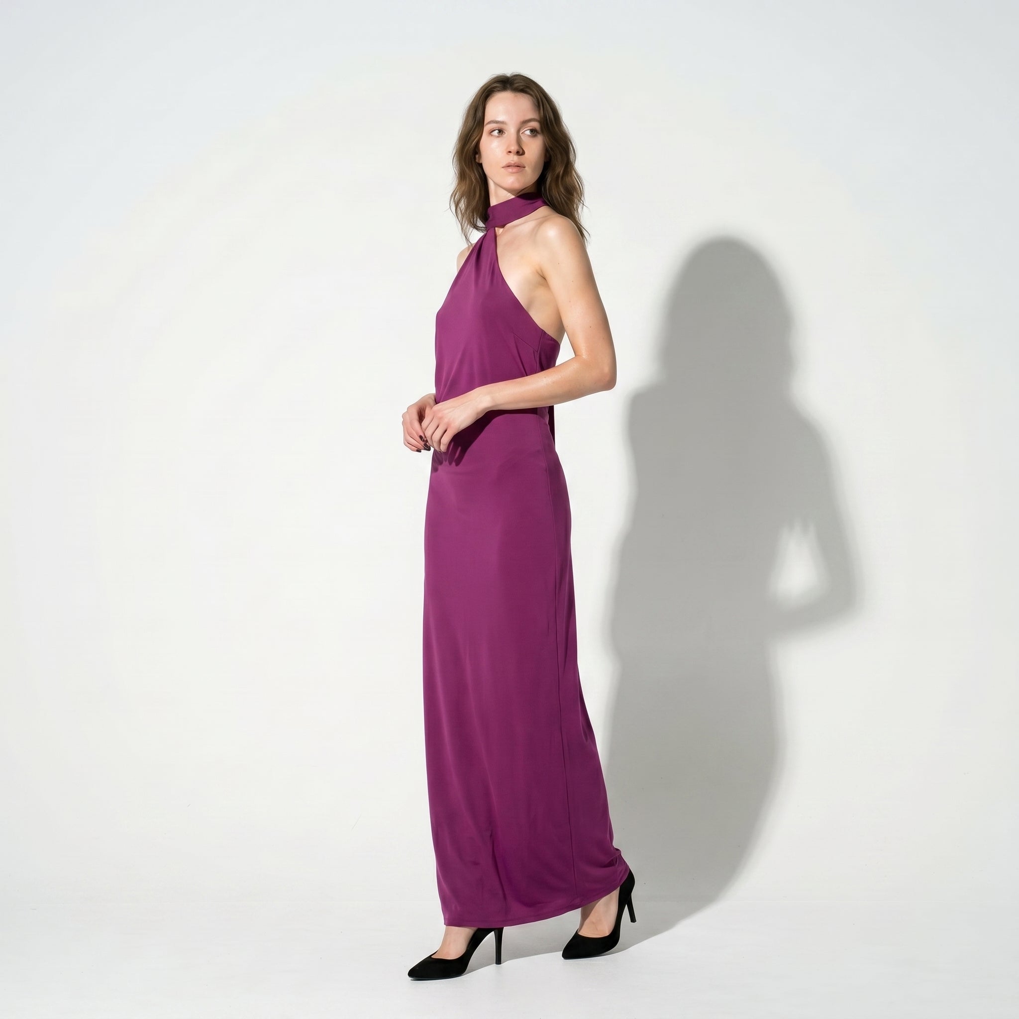 Elena - Women's Elegant Wedding Guest Backless Maxi Dress - Dress - Purple - Taylor & Bennett
