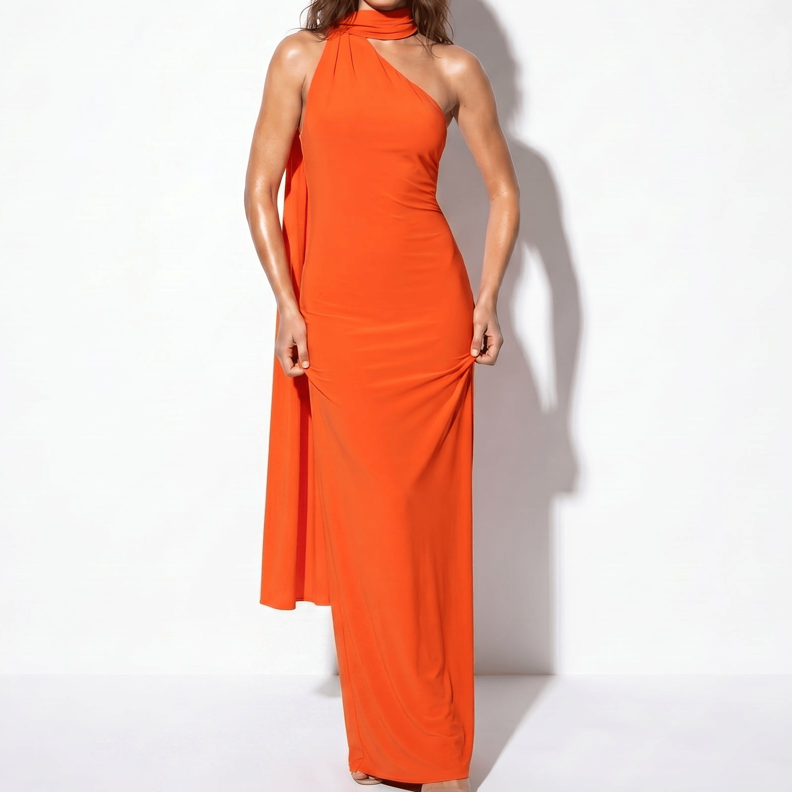 Elena - Women's Elegant Wedding Guest Backless Maxi Dress - Dress - Orange - Taylor & Bennett