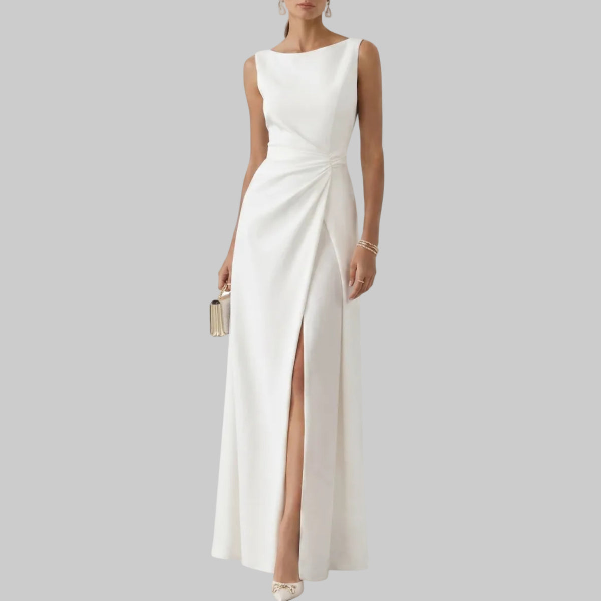 Elena - Women's Evening Draped Side Split Maxi Dress
