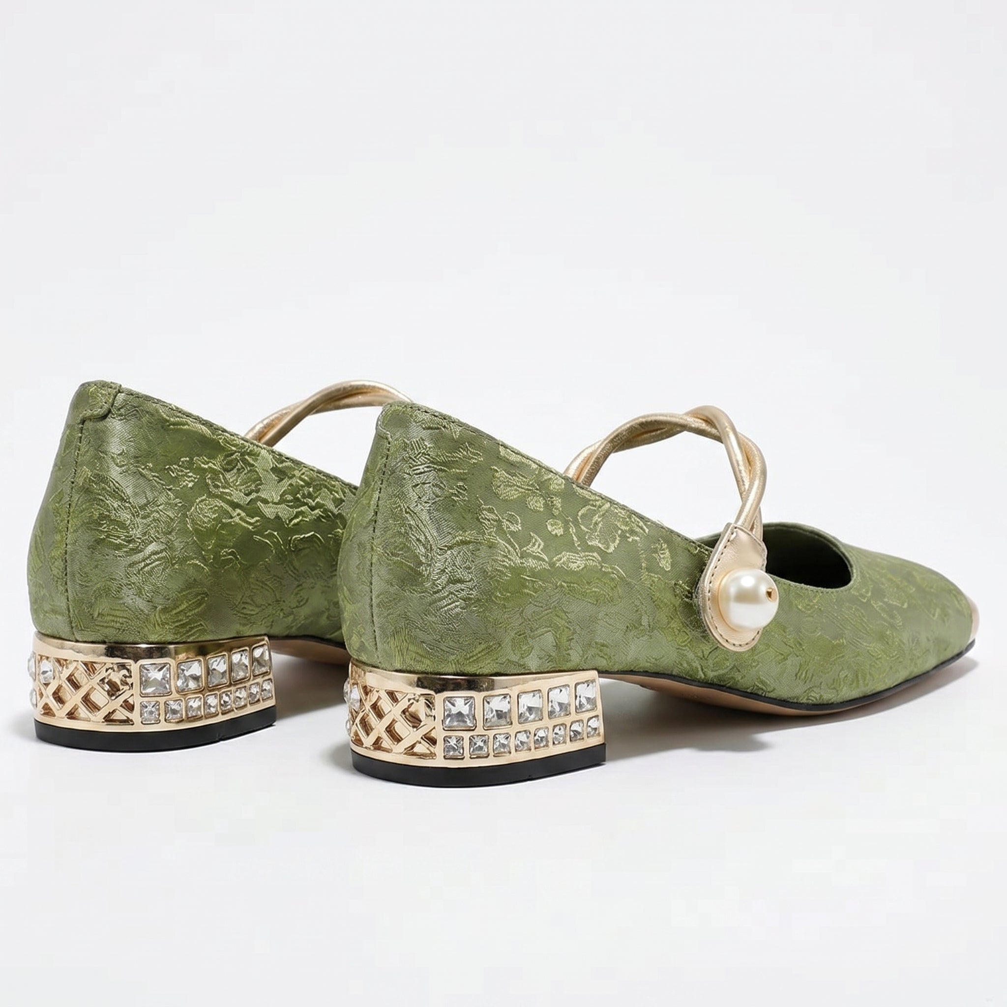 Elena - Women's Low Heel Pumps with Pearl Strap - Sandal - Green - Taylor & Bennett
