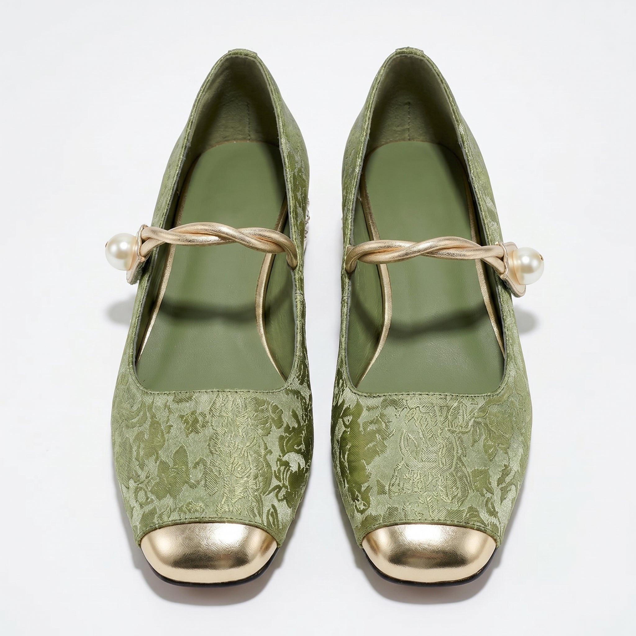 Elena - Women's Low Heel Pumps with Pearl Strap - Sandal - Green - Taylor & Bennett