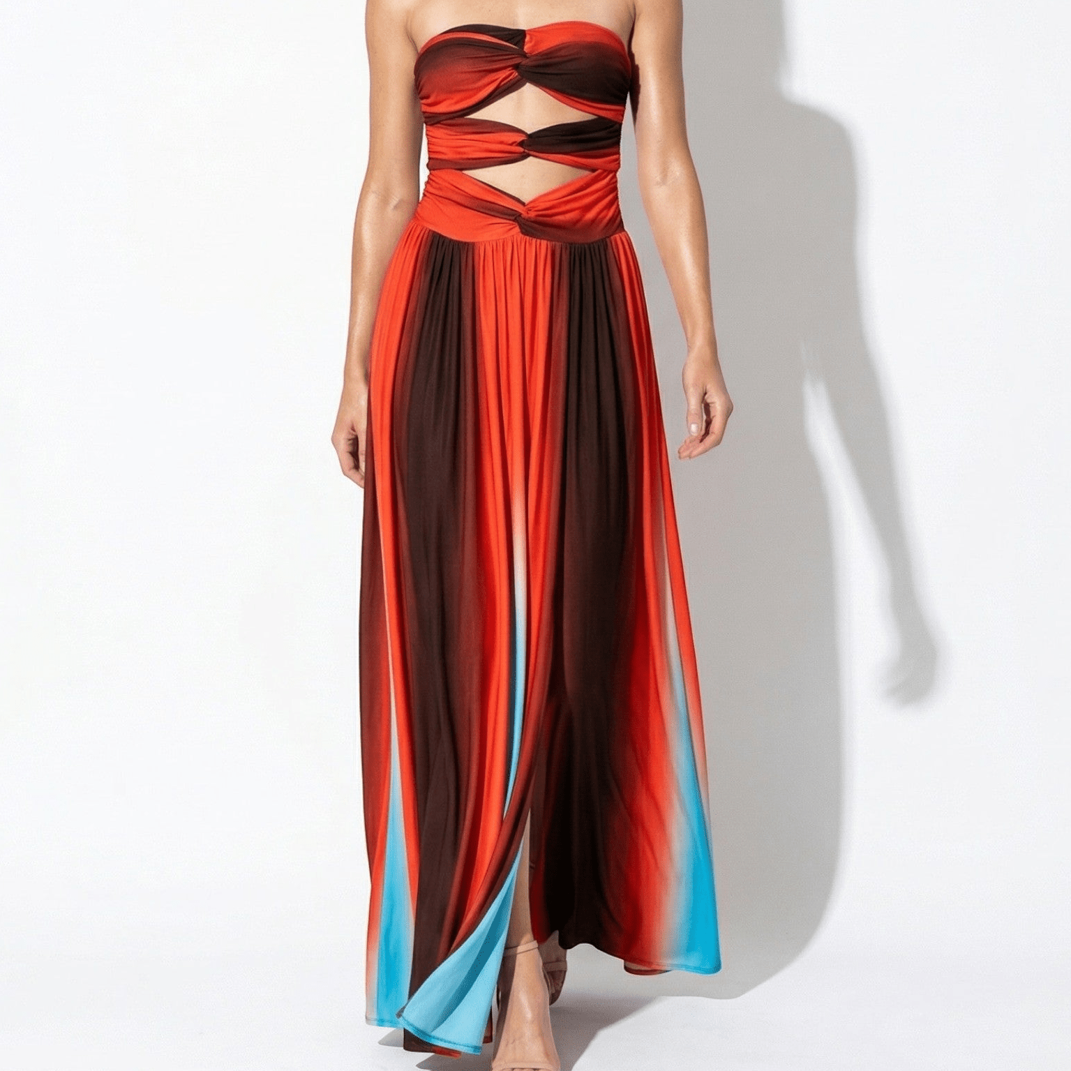 Elena - Women's Strapless Cut - Out Maxi Dress with Knot Detail - Maxi Dress - Red - Taylor & Bennett