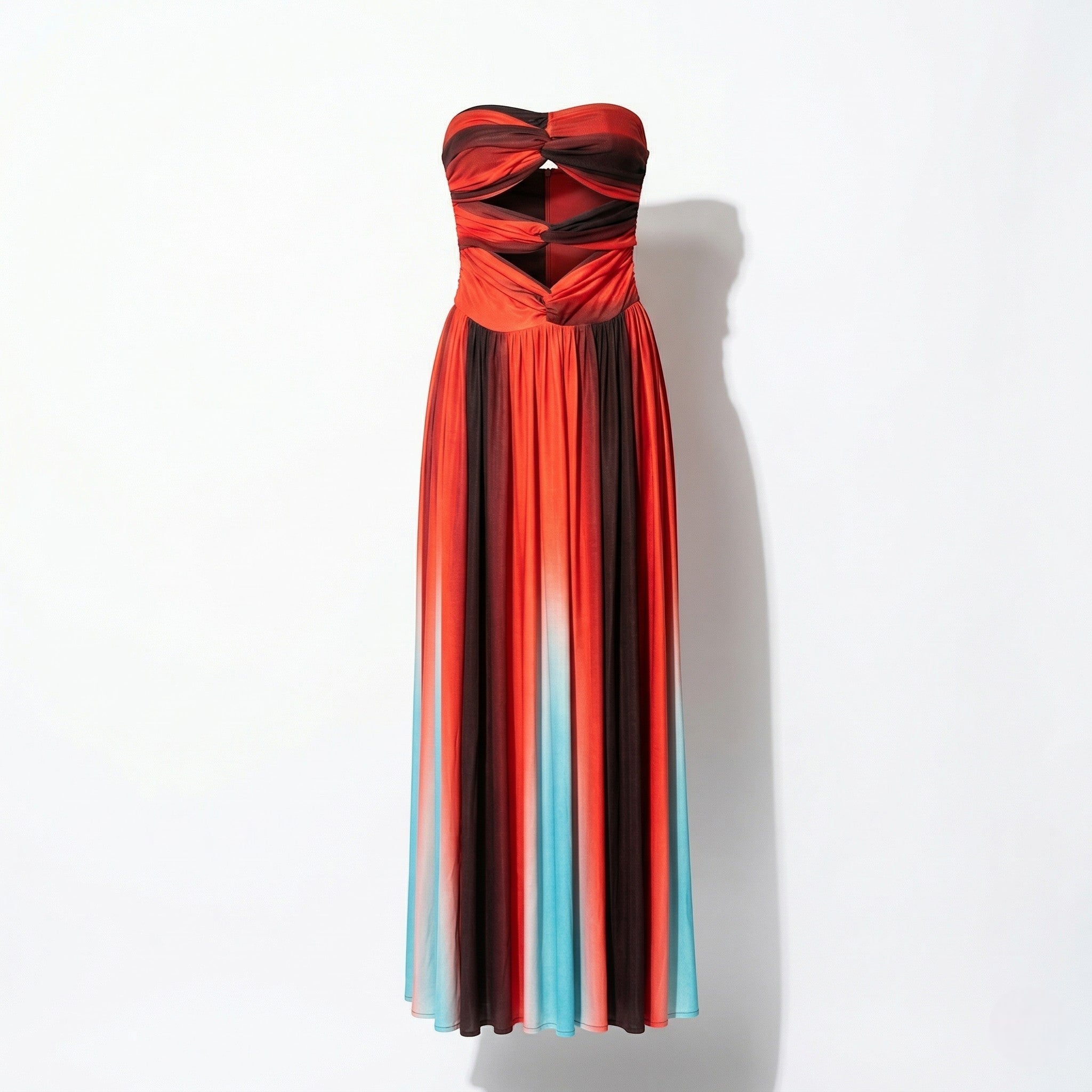 Elena - Women's Strapless Cut - Out Maxi Dress with Knot Detail - Maxi Dress - Red - Taylor & Bennett