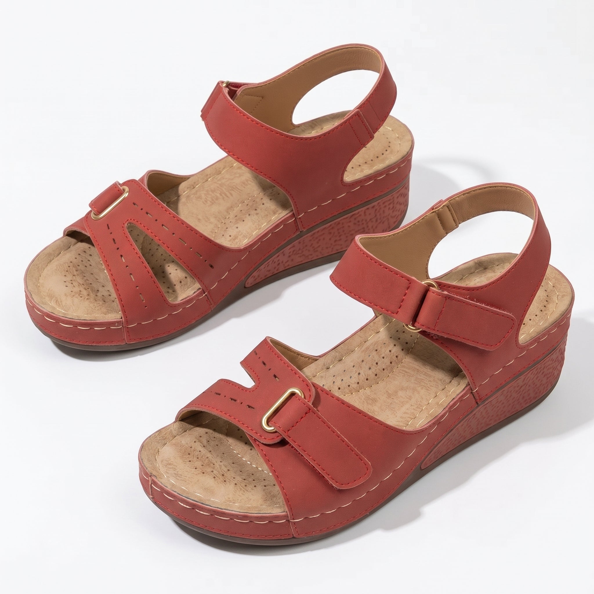 Eliza - Women's Adjustable Wedge Sandals - Sandal - Red - Taylor & Bennett