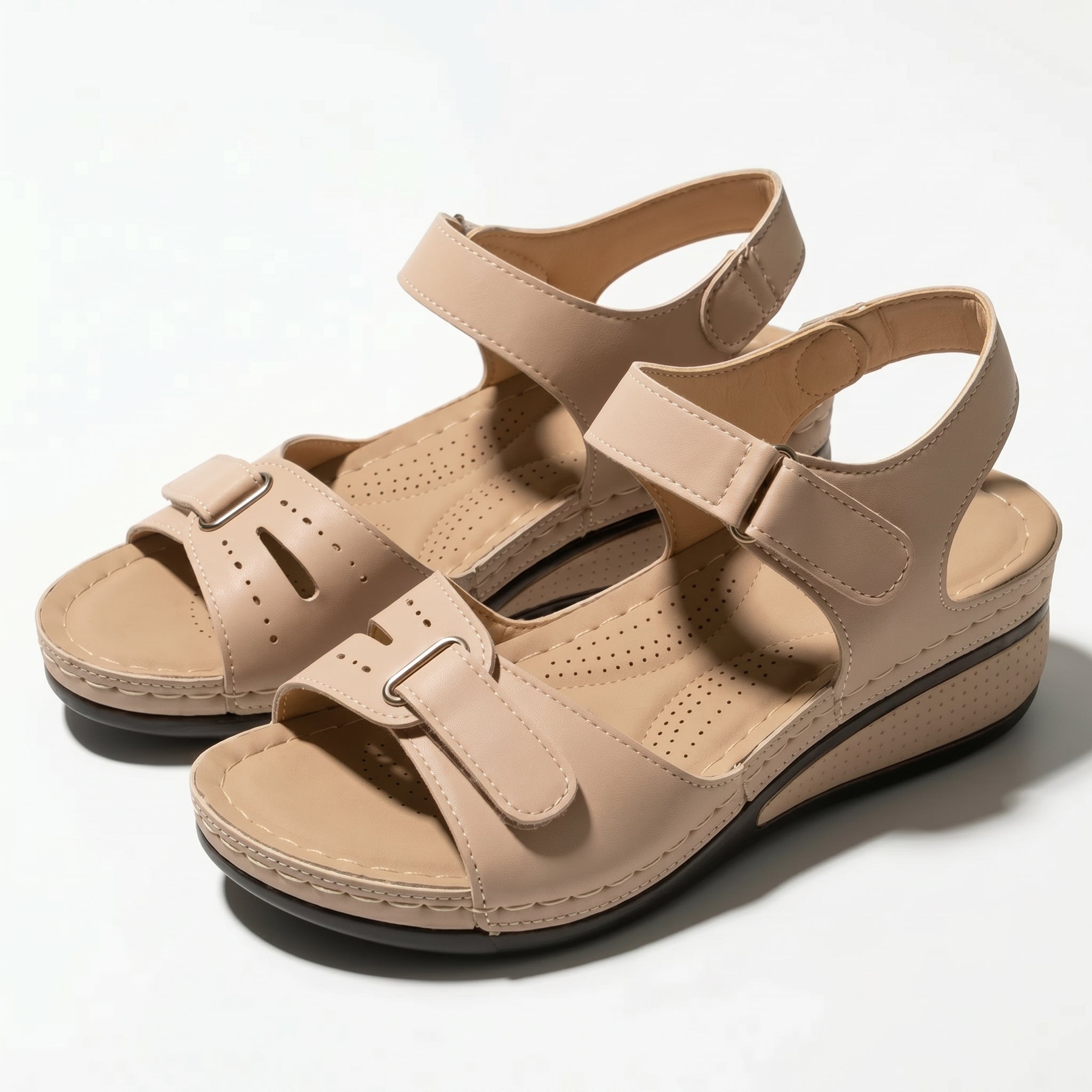 Eliza - Women's Adjustable Wedge Sandals - Sandal - Beige - Taylor & Bennett