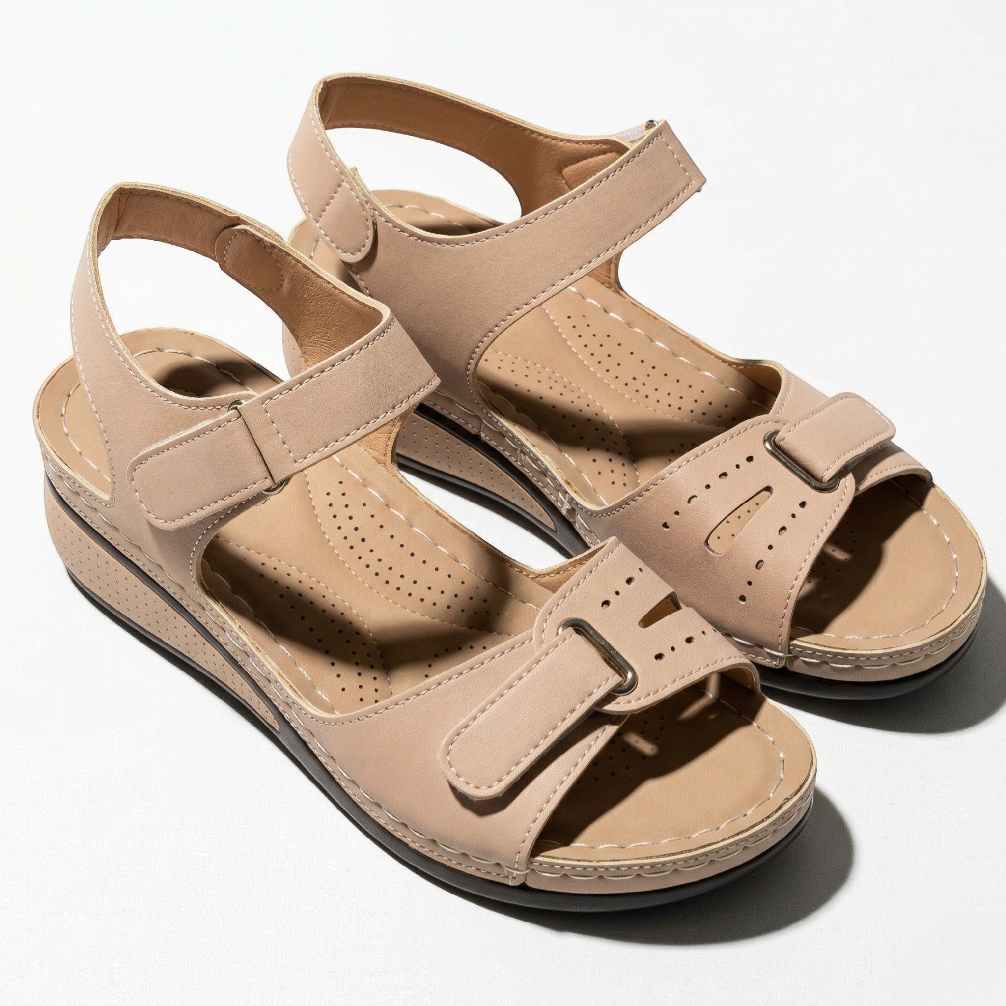 Eliza - Women's Adjustable Wedge Sandals - Sandal - Beige - Taylor & Bennett