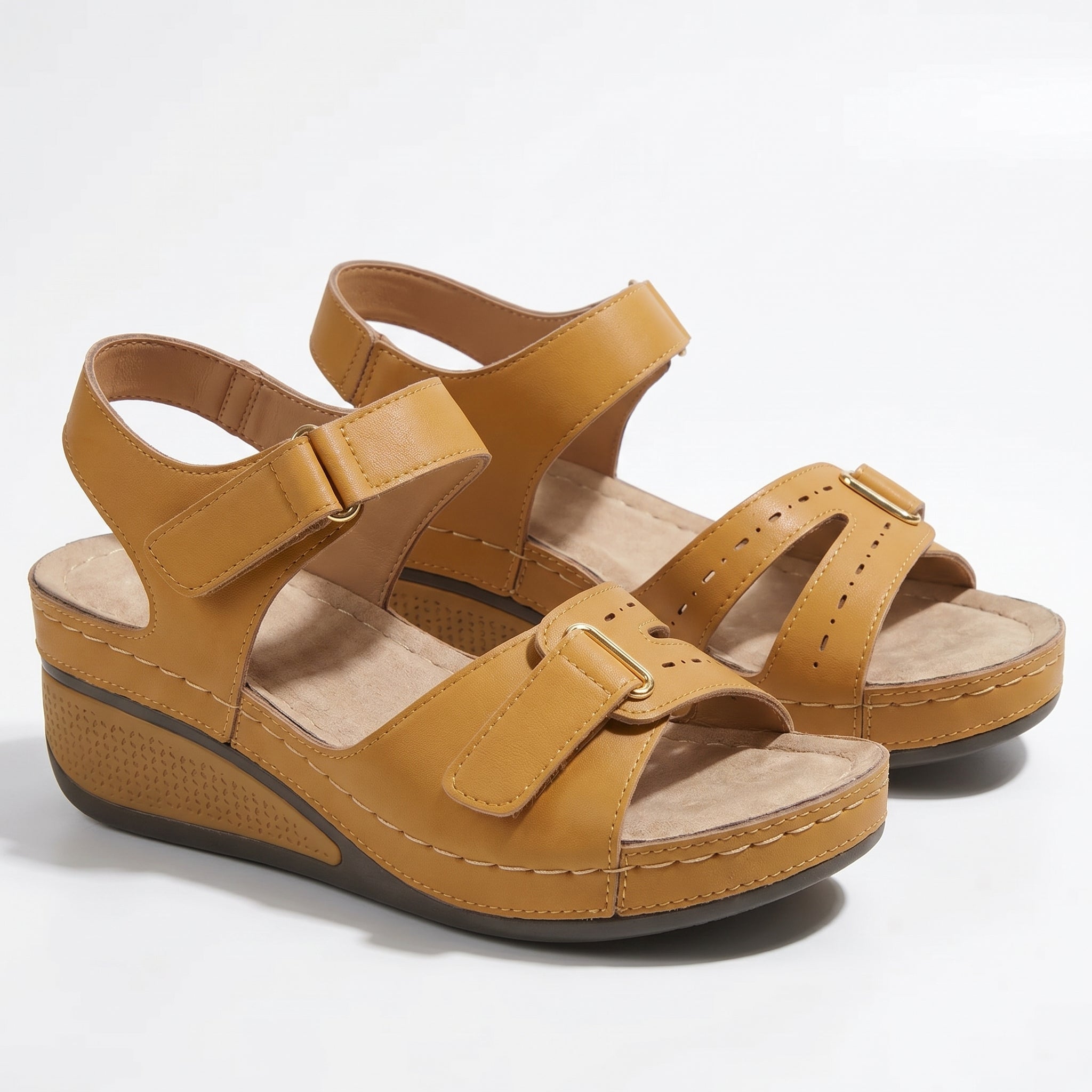 Eliza - Women's Adjustable Wedge Sandals - Sandal - Yellow - Taylor & Bennett
