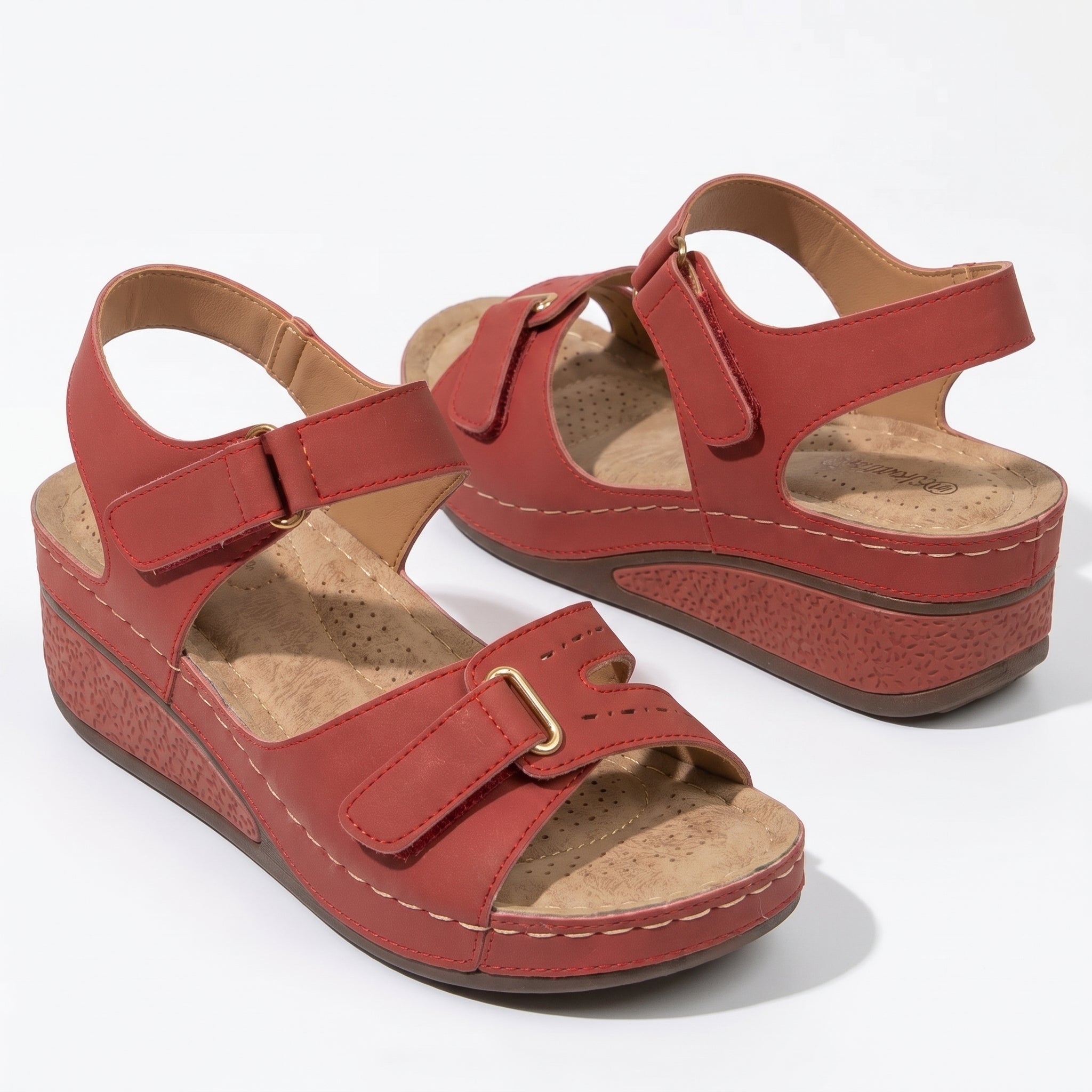 Eliza - Women's Adjustable Wedge Sandals - Sandal - Red - Taylor & Bennett
