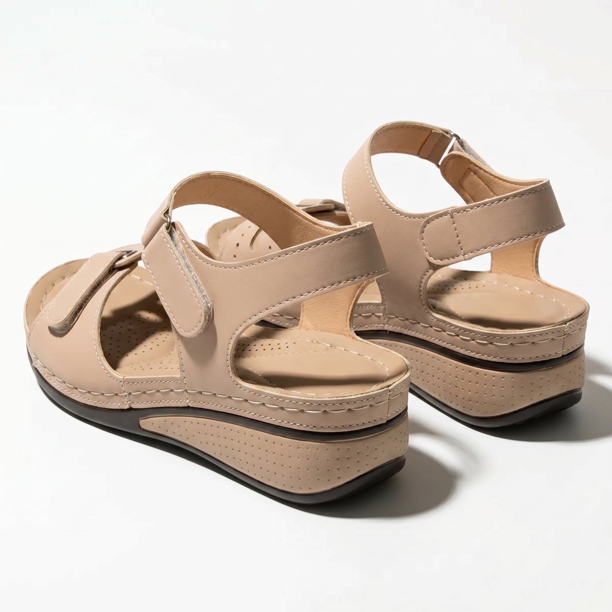 Eliza - Women's Adjustable Wedge Sandals - Sandal - Beige - Taylor & Bennett