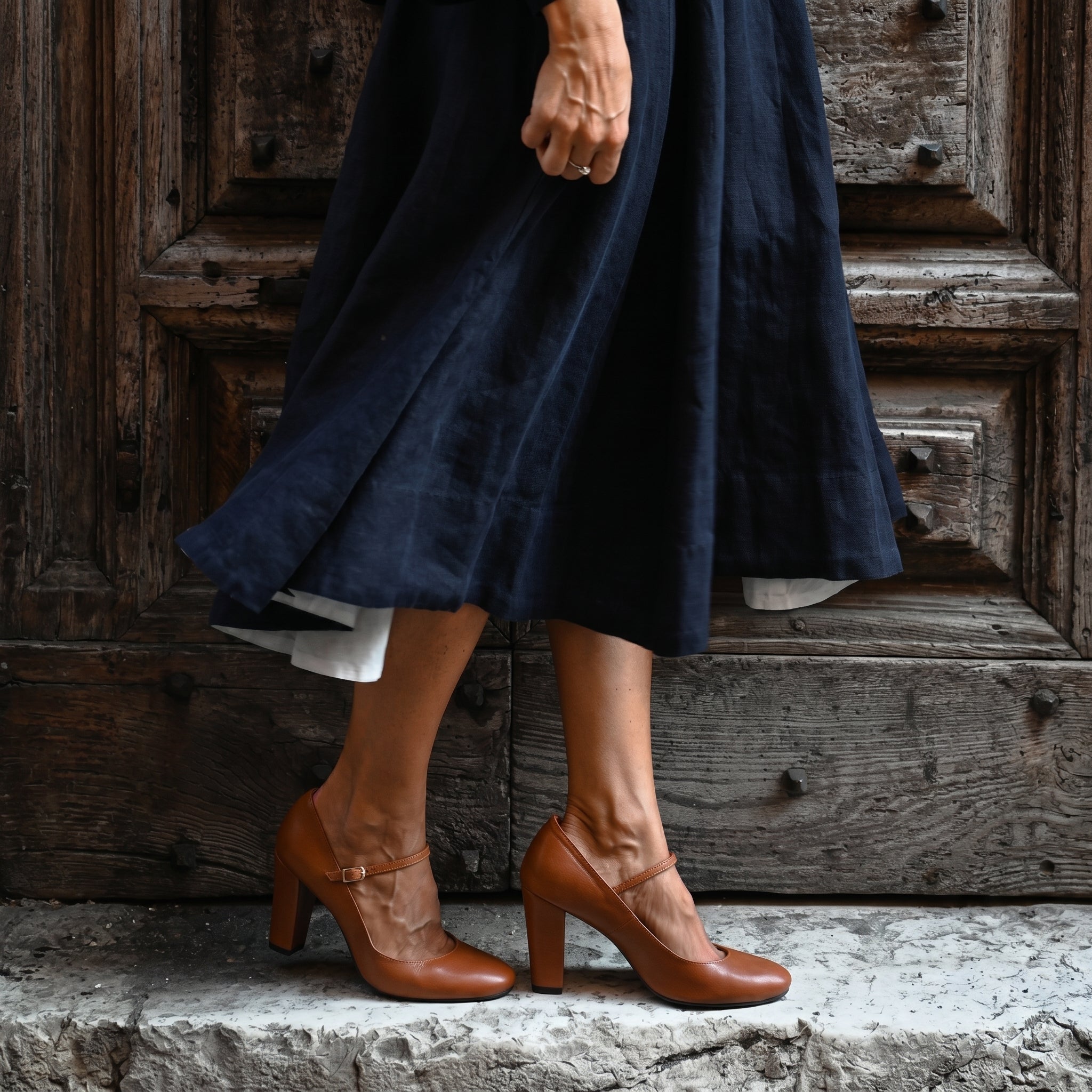 Eliza - Women's Mary Jane Block Heel Pumps with Buckle Strap - Sandals - Brown - Taylor & Bennett