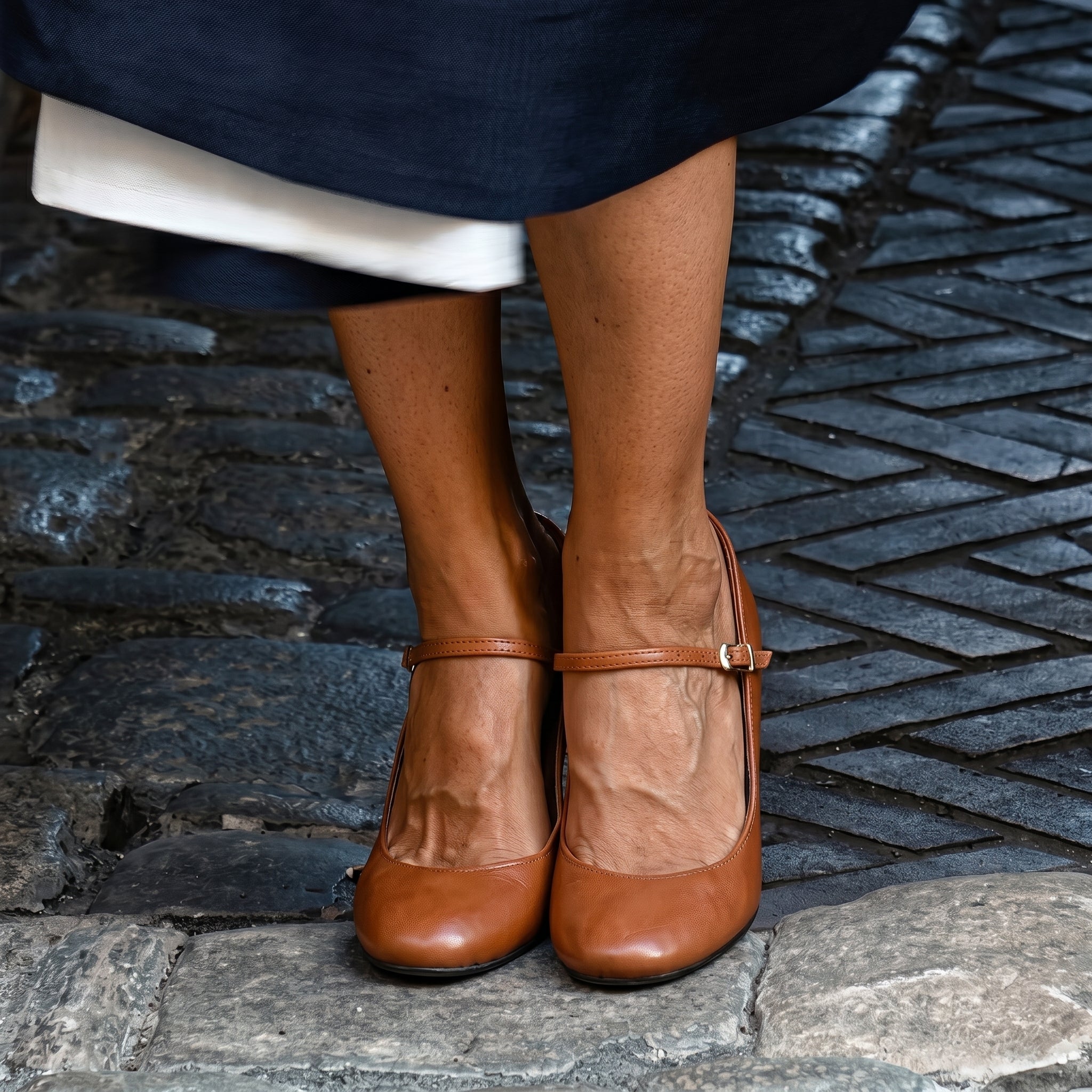 Eliza - Women's Mary Jane Block Heel Pumps with Buckle Strap - Sandals - Brown - Taylor & Bennett