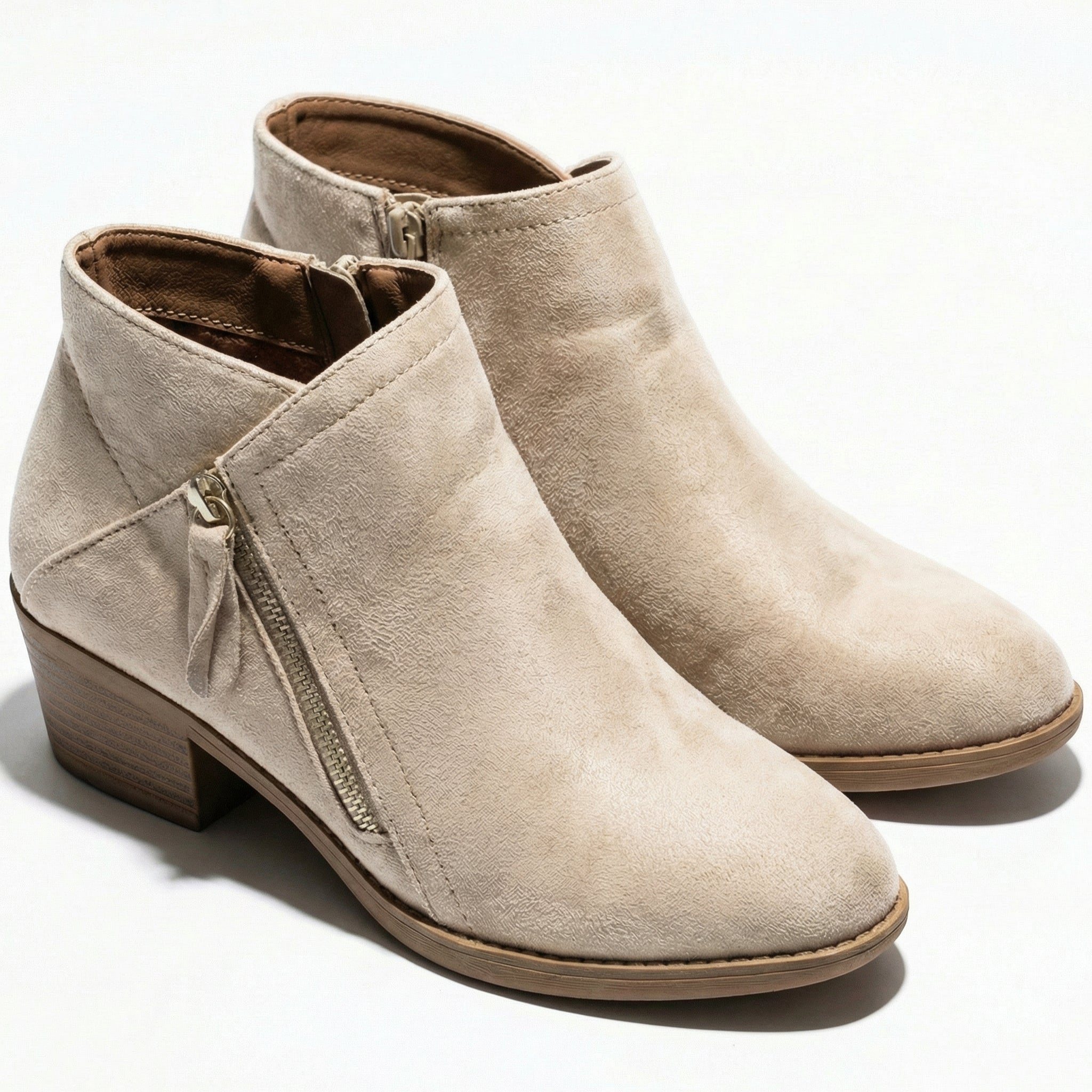 Eliza - Women's Side Zip Ankle Boots - Shoes - Beige - Taylor & Bennett
