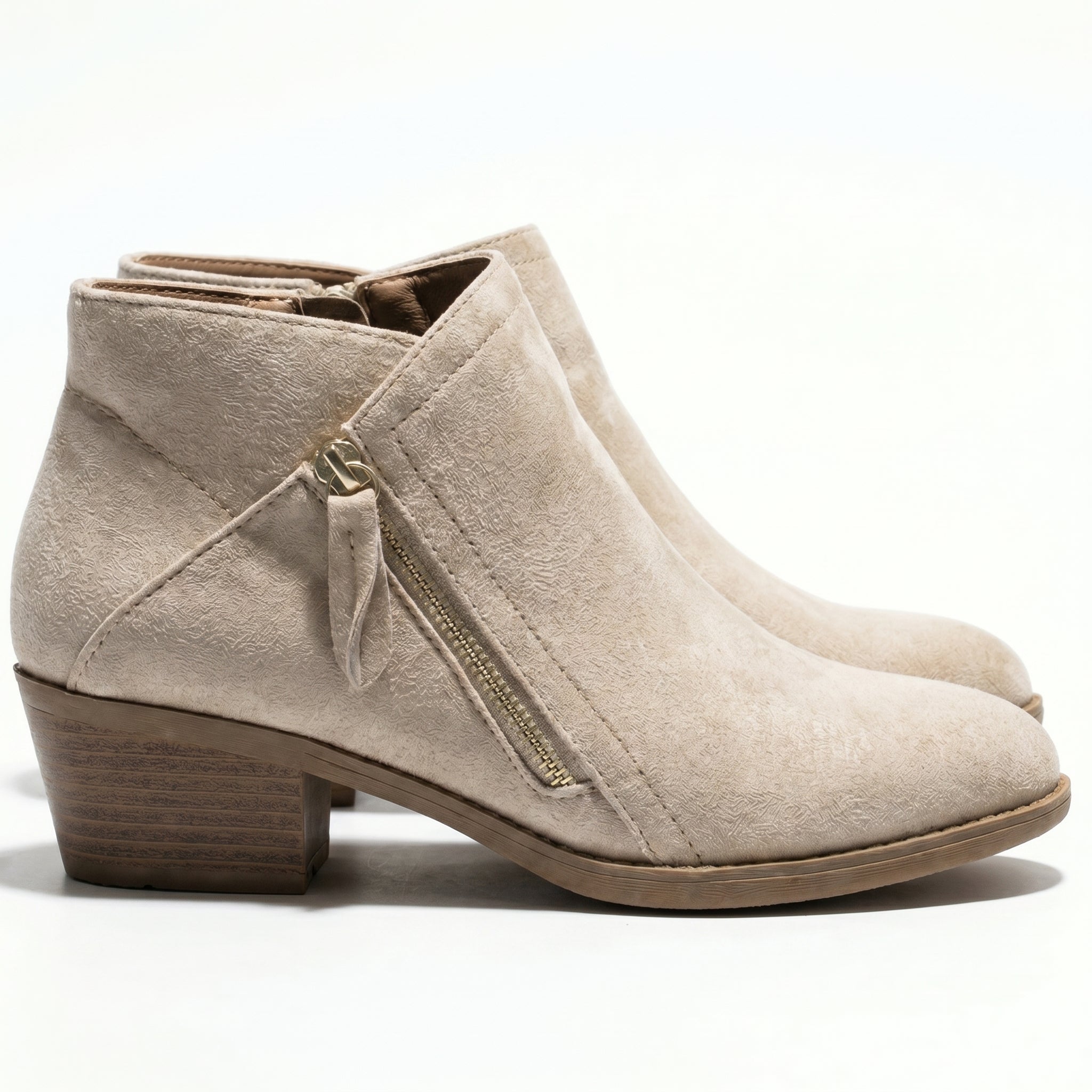 Eliza - Women's Side Zip Ankle Boots - Shoes - Beige - Taylor & Bennett