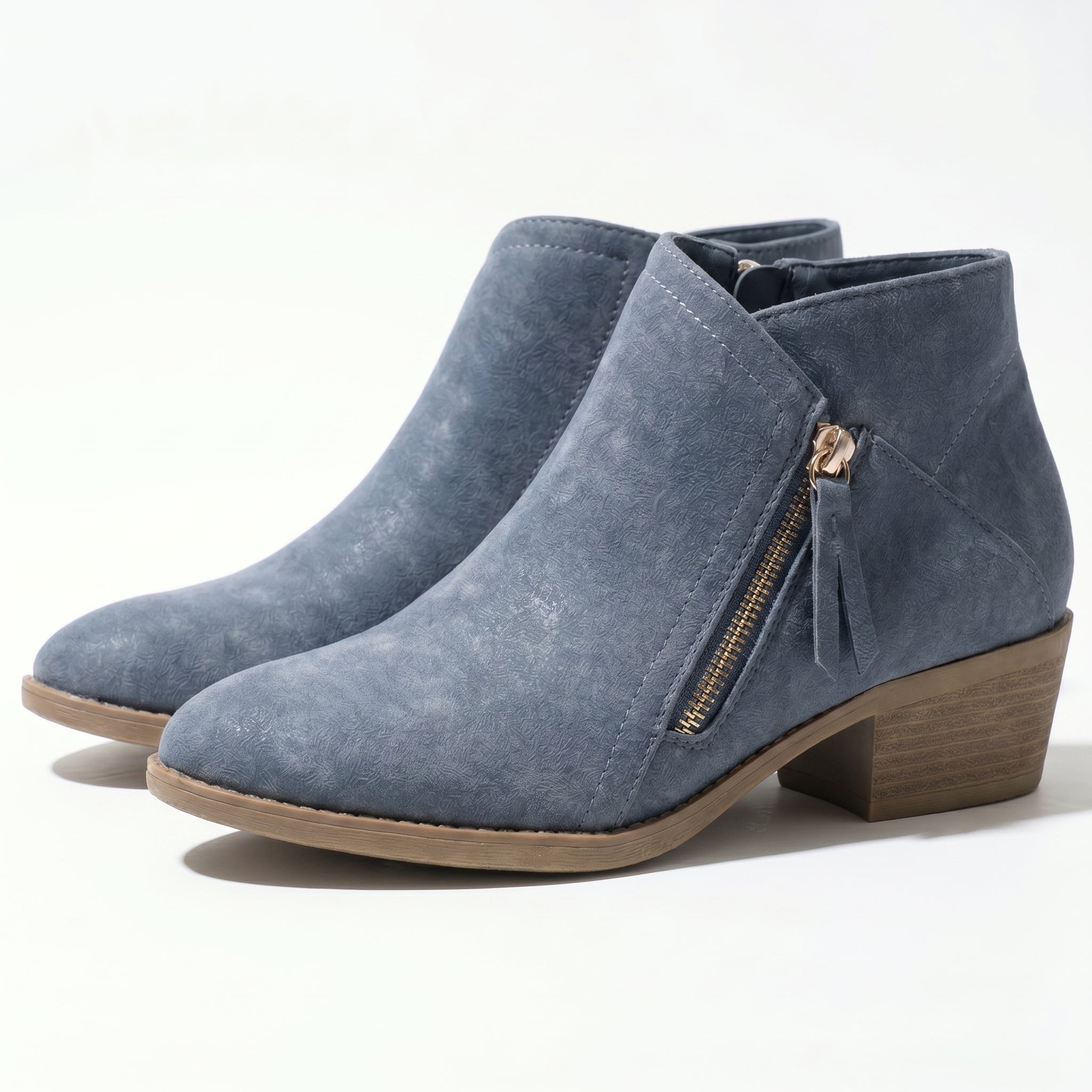 Eliza - Women's Side Zip Ankle Boots - Shoes - Blue - Taylor & Bennett