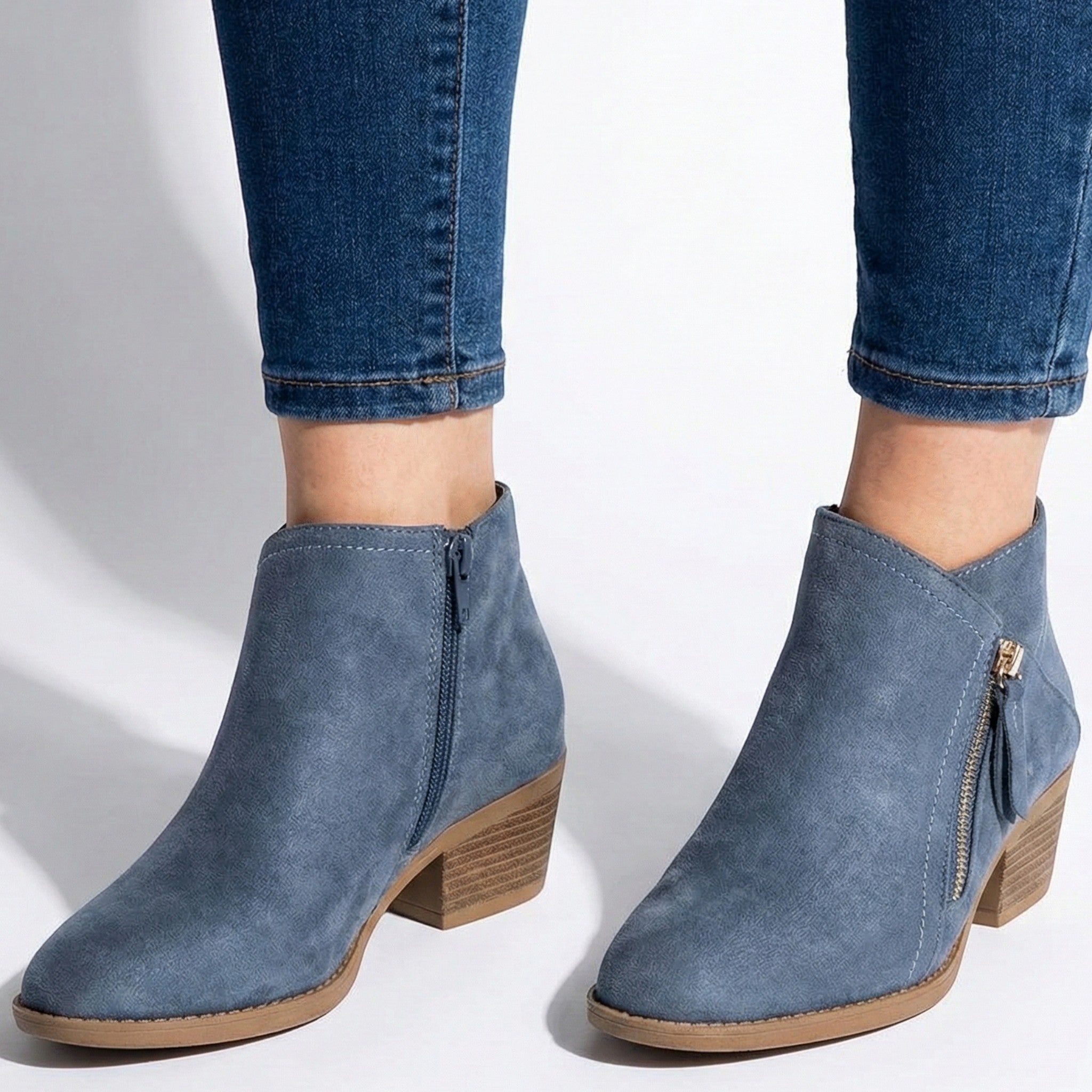 Eliza - Women's Suede Side Zip Ankle Boots - Shoes - Blue - Taylor & Bennett