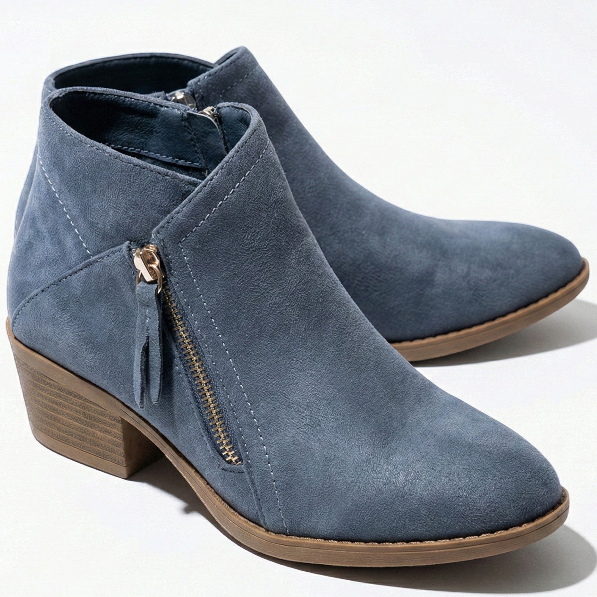 Eliza - Women's Suede Side Zip Ankle Boots - Shoes - Blue - Taylor & Bennett
