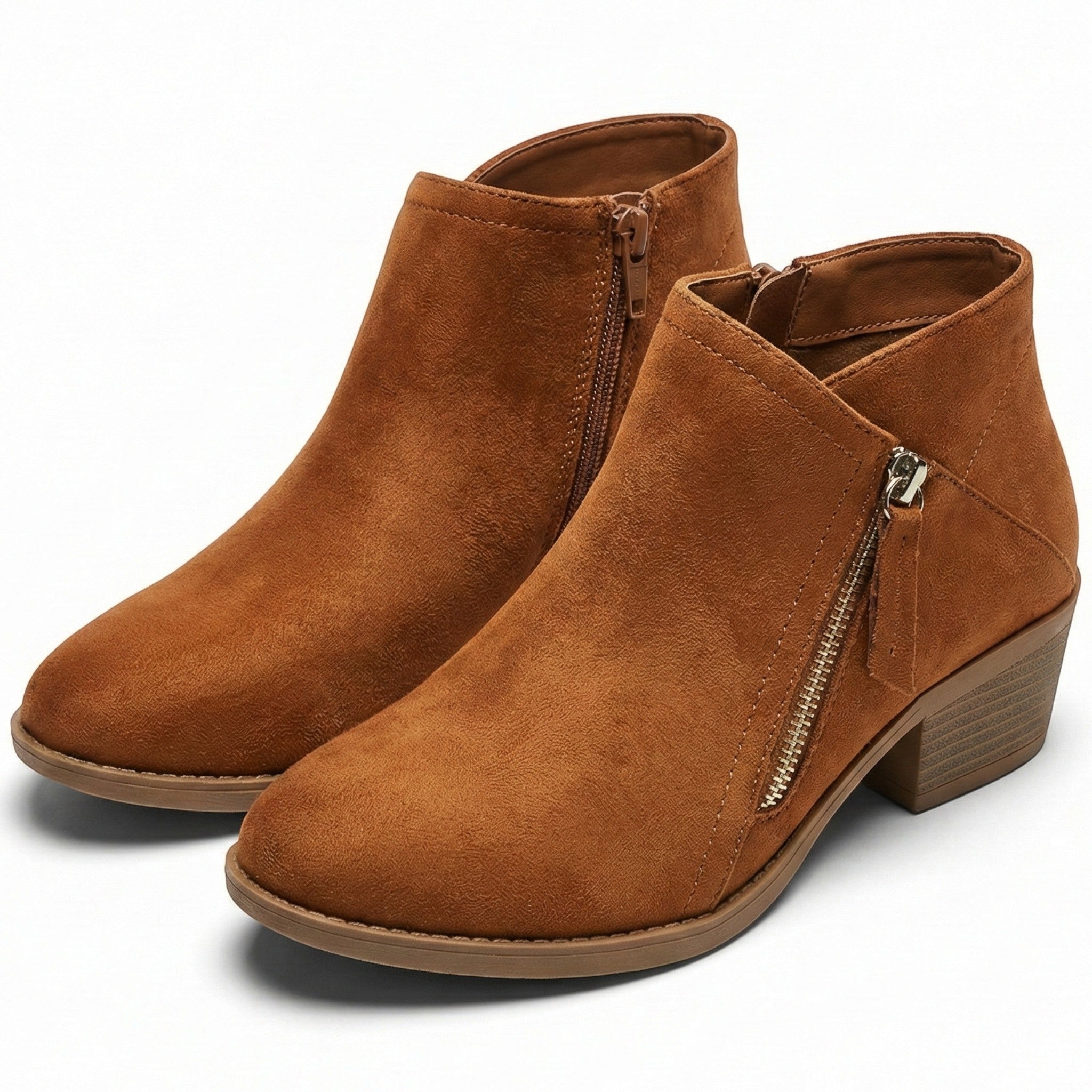 Eliza - Women's Suede Side Zip Ankle Boots - Shoes - Orange - Taylor & Bennett