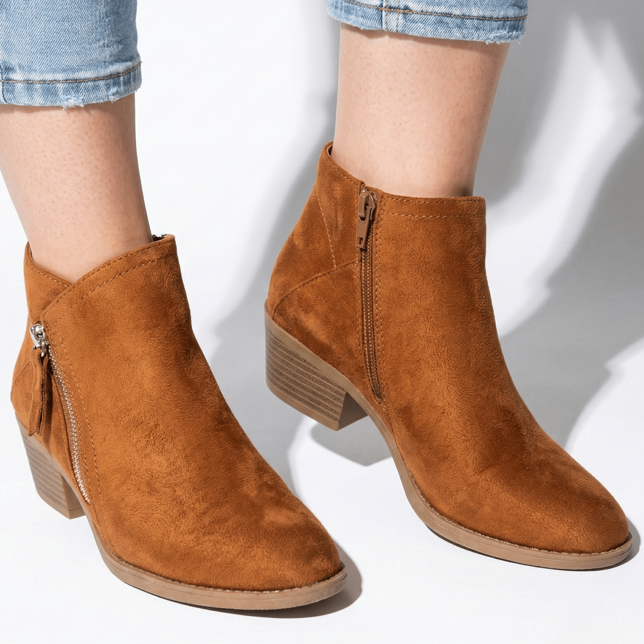 Eliza - Women's Suede Side Zip Ankle Boots - Shoes - Orange - Taylor & Bennett