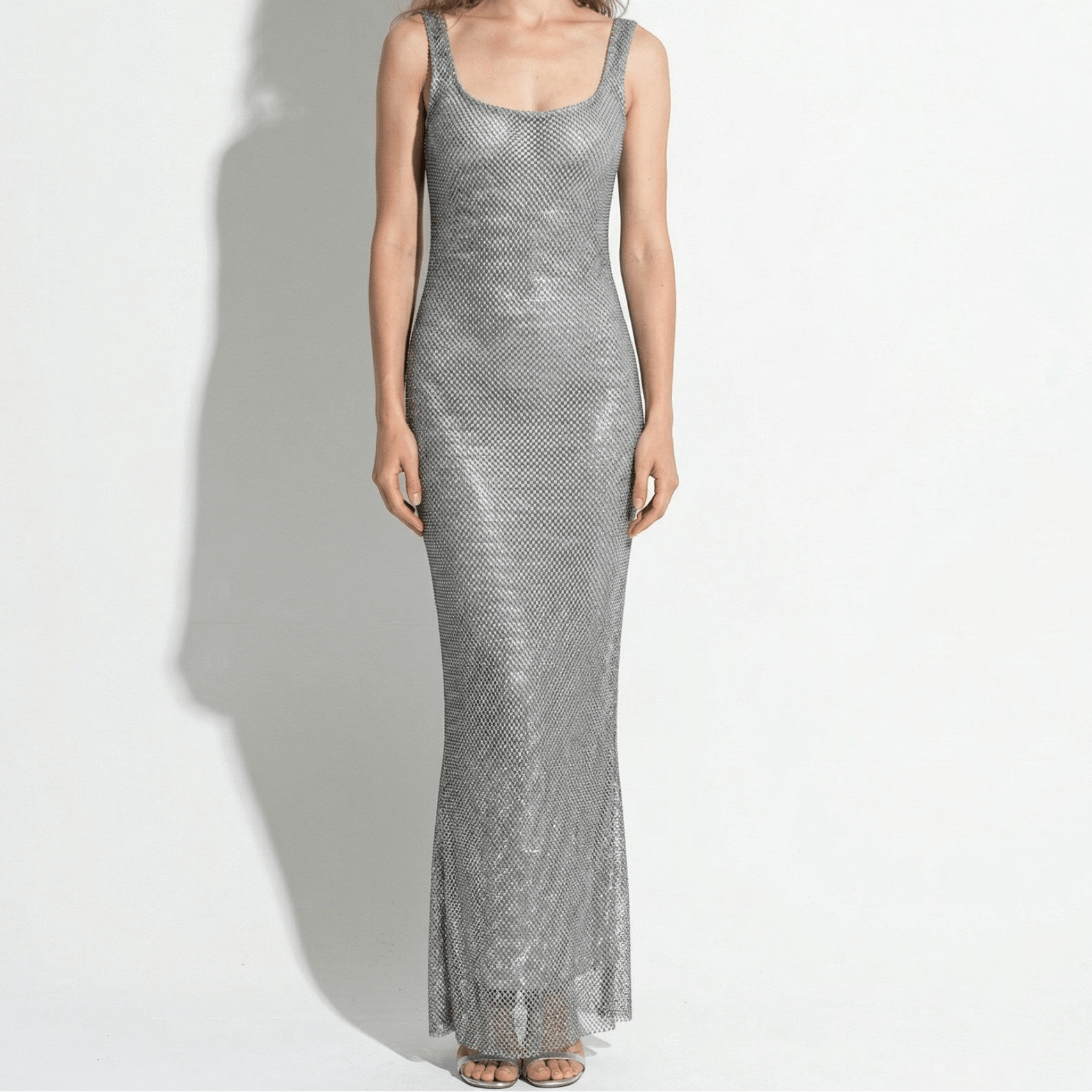 Elizabeth - Women's Shimmering Sequin Square Neck Maxi Dress - Maxi Dress - Silver - Taylor & Bennett
