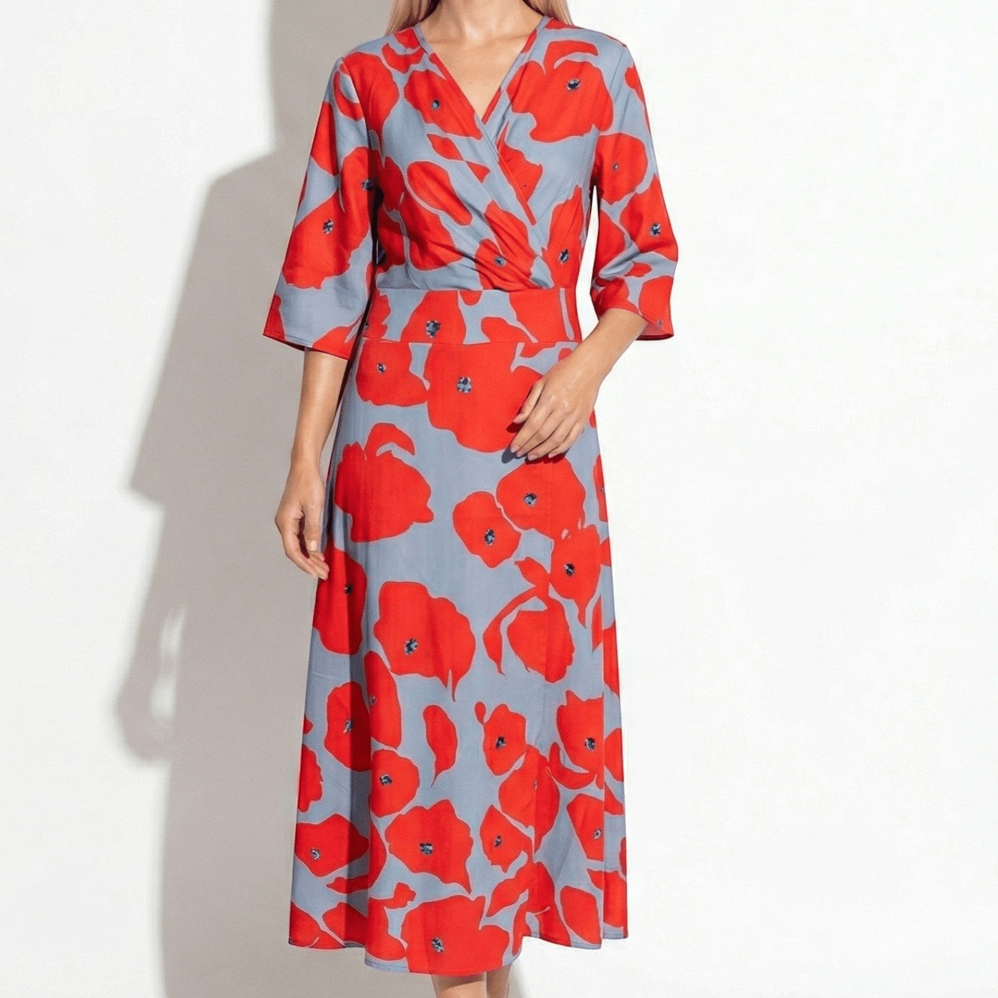 Ella - Women's Floral Print V - Neck Maxi Dress - Maxi Dress - Red - Taylor & Bennett