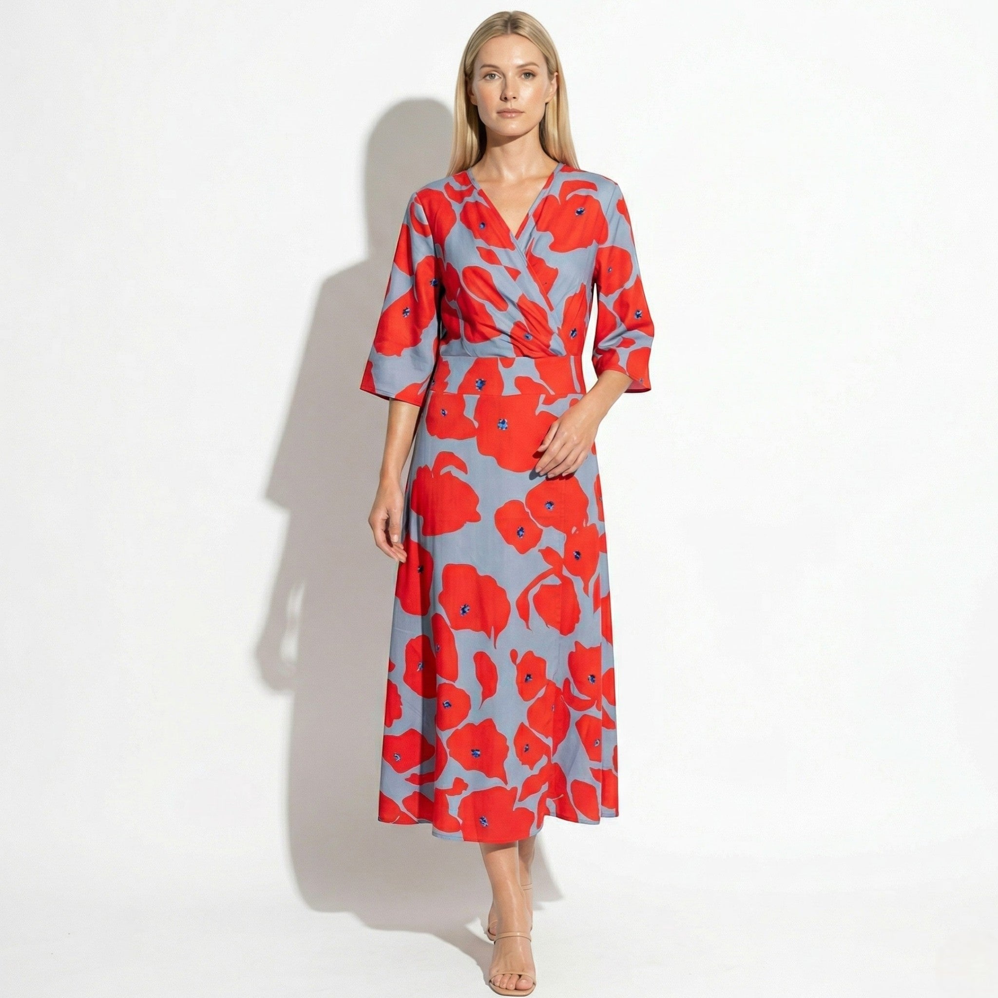 Ella - Women's Floral Print V - Neck Maxi Dress - Maxi Dress - Red - Taylor & Bennett