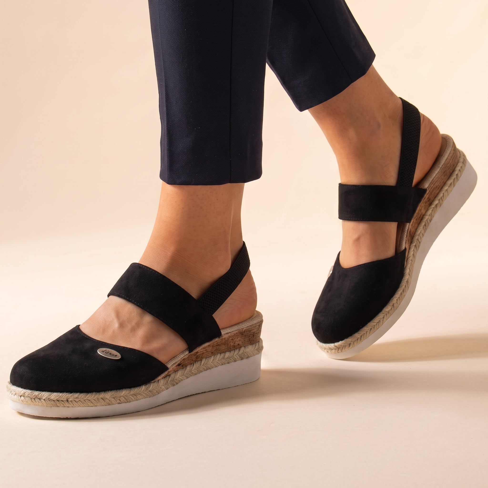 Eloise - Women's Espadrille Wedge Slingback Sandals - Sandals - Black - Taylor & Bennett