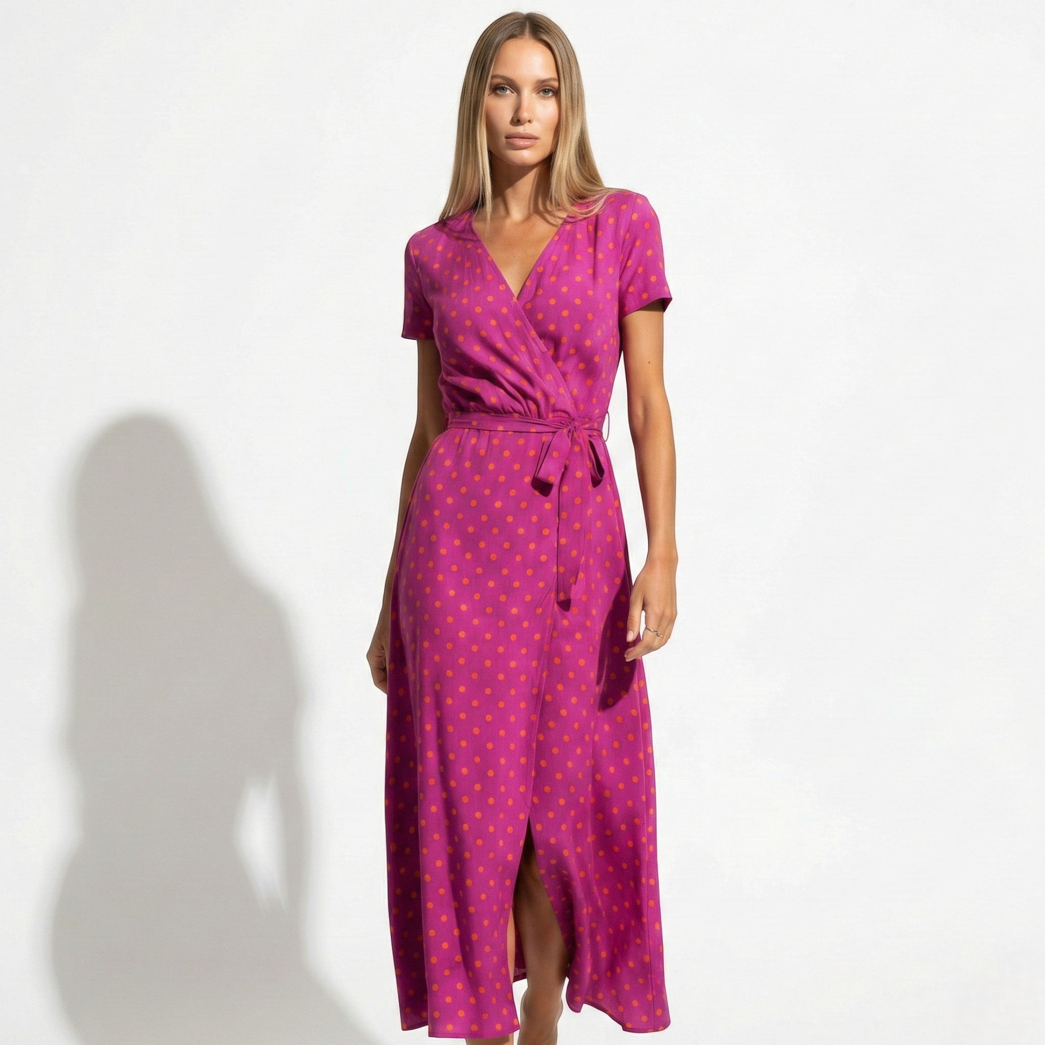 Emily - Women's Floral Wrap Maxi Dress with V - Neck - Dress - Red Dot - Taylor & Bennett